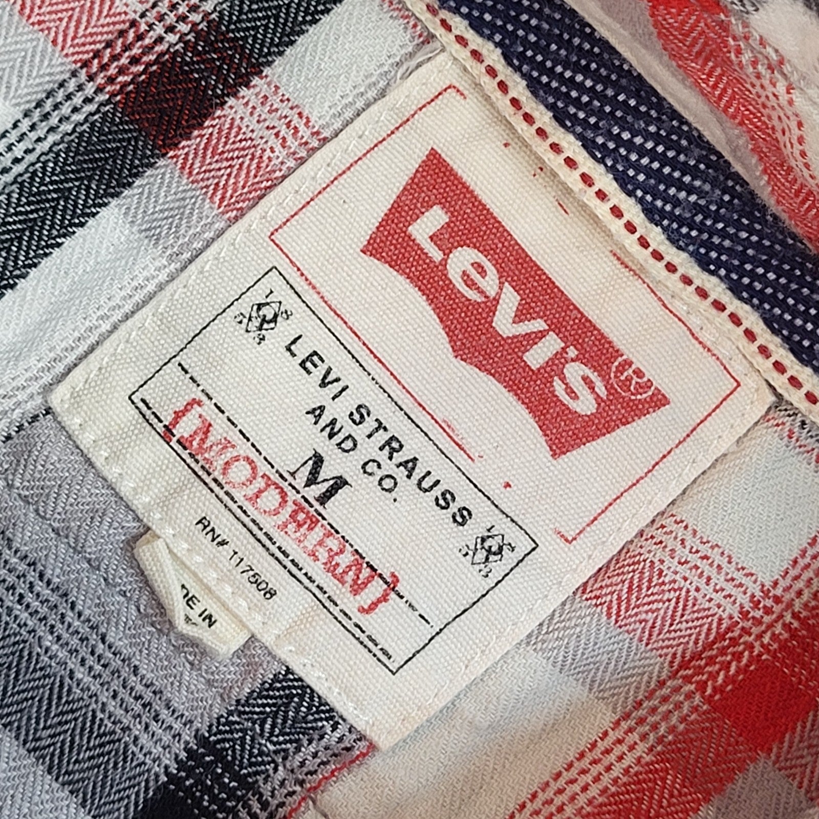 Levi's Grey,Red & Black Western Checked 90s Long Sleeve Shirt Men's Size M