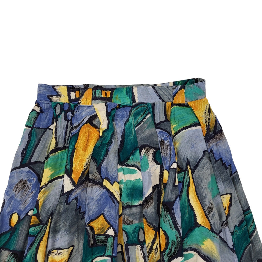 St Michael Vintage 90s Blue Green Abstract Skirt Uk Women's Size 18 W36