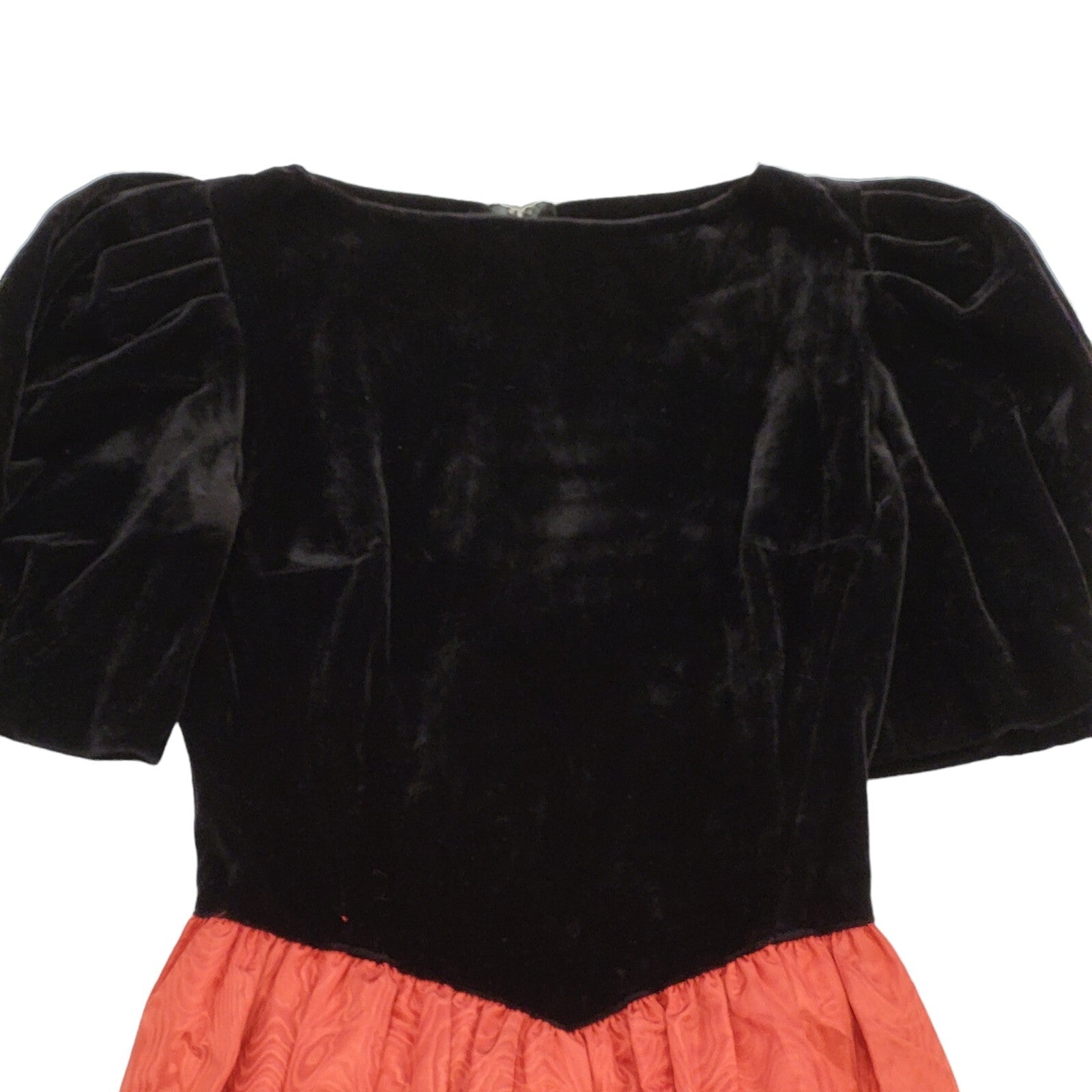 90s Vintage Black & Orange Velvet Evening Dress Women's Size Small
