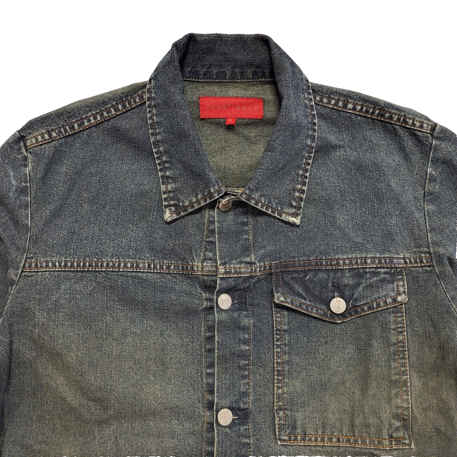 FCUK Vintage 90's Blue/Brown Button Up Collared Denim Jacket Men's UK Size M