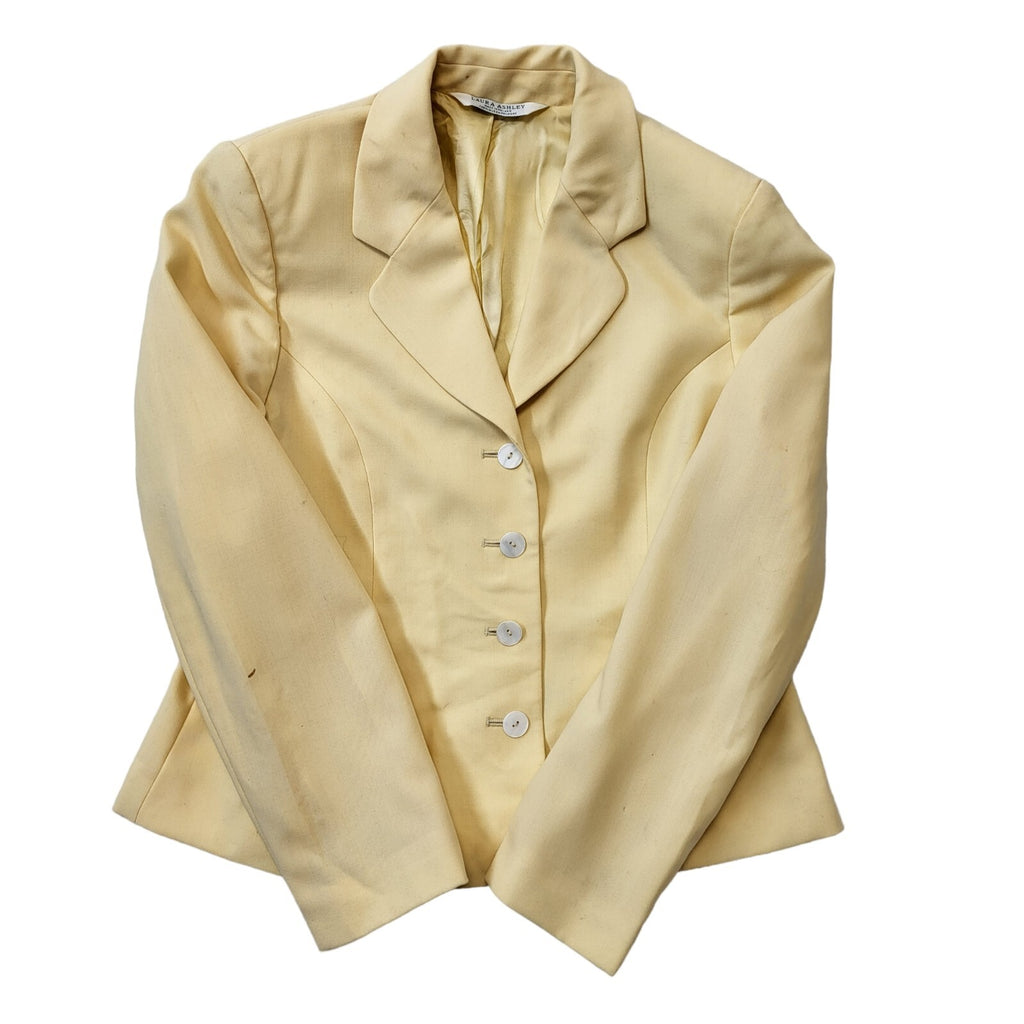 Laura Ashley 90s Vintage Yellow Button Blazer Jacket Women's Size 14 Eu 42