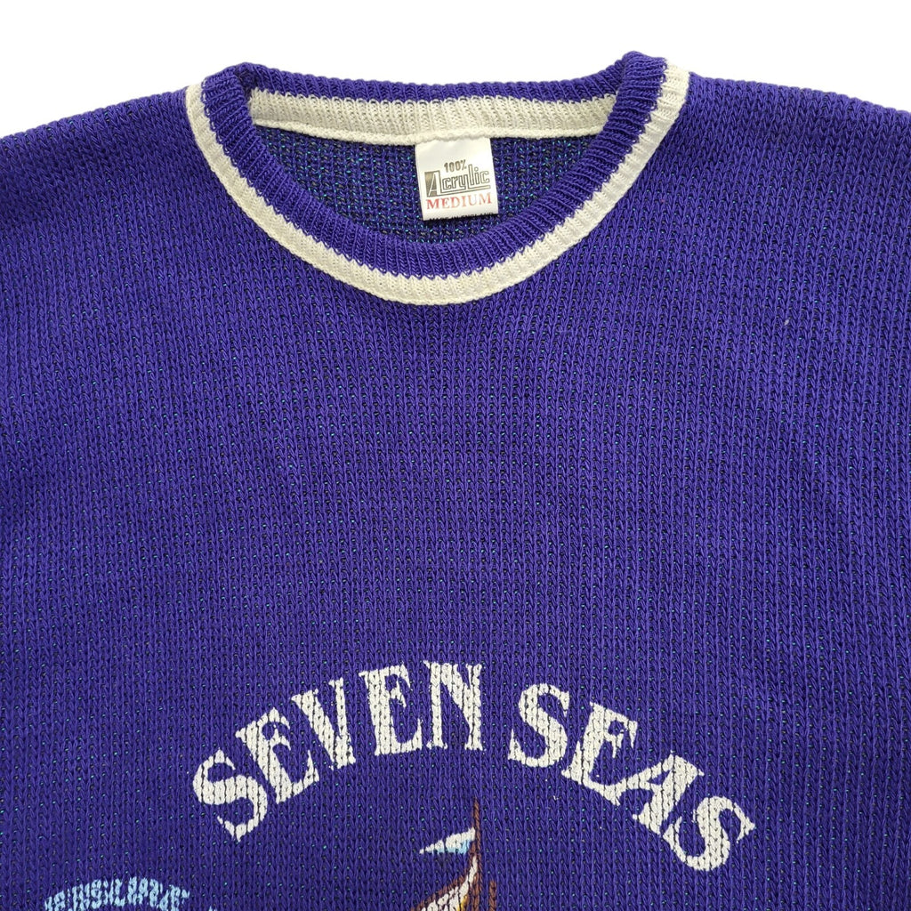 Seven Seas Sailing 80s Blue Crew Neck Acrylic Jumper Men's Size Medium