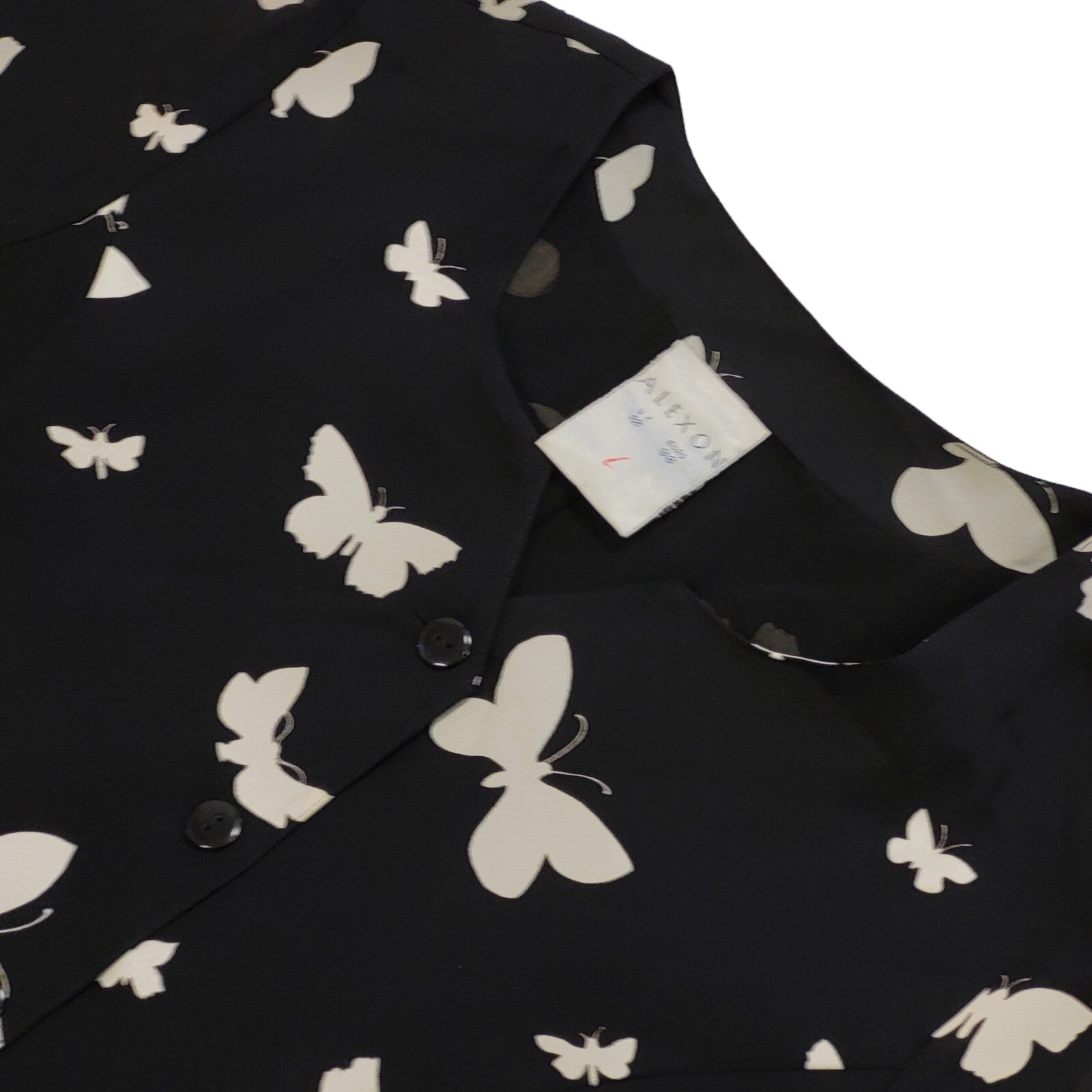 90s Vintage Alexon Black Butterflies Buttoned Daywear Dress Women's Size 12