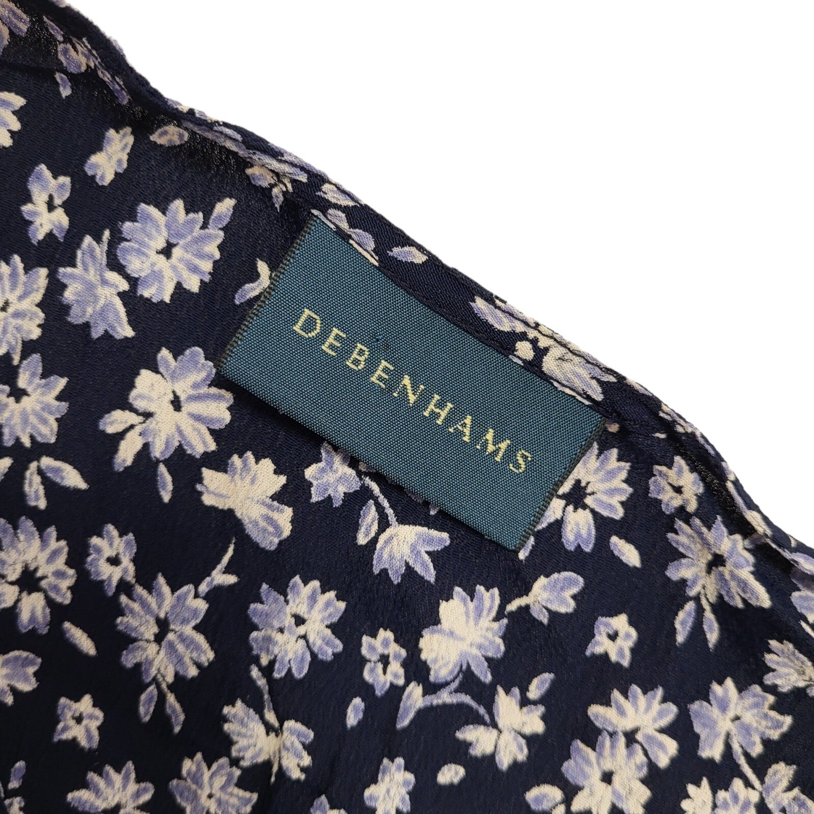 Debenhams 90s Vintage Blue & White Floral Cap Sleeve Dress Women's Size 16