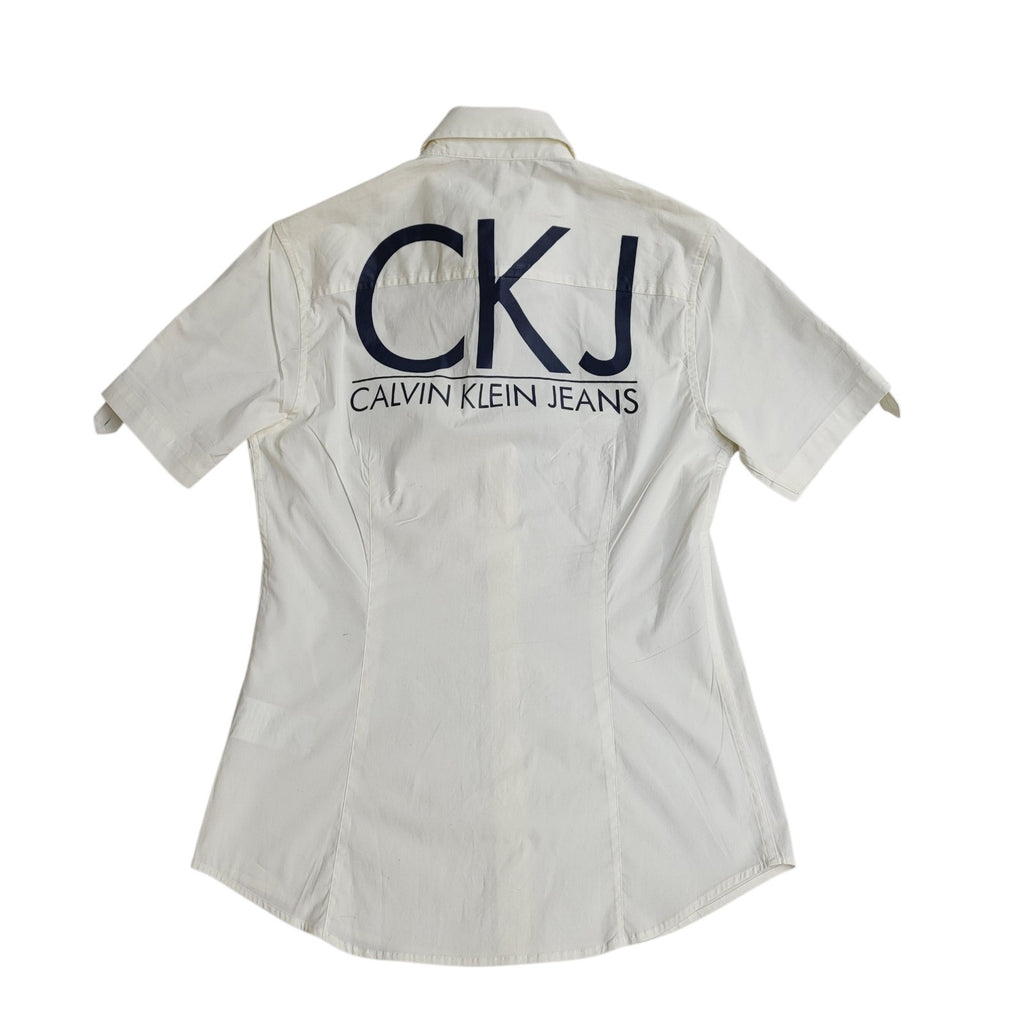 Calvin Klein Shirt White Y2K Short Sleeve Tailored Women's M 10 Bnwt