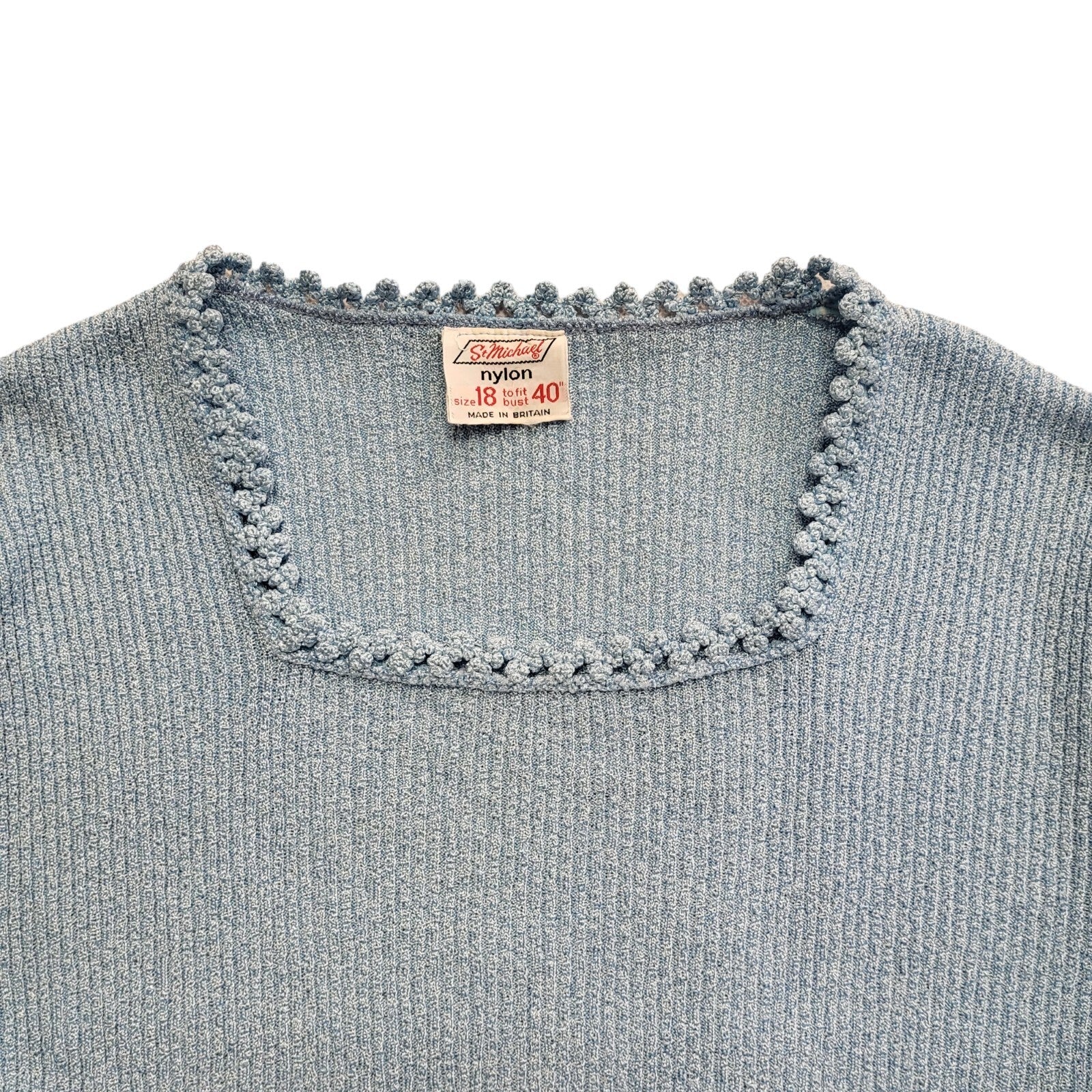 St Michaels Vintage 70's Blue Ribbed T-Shirt Short Sleeve Womens Size 18