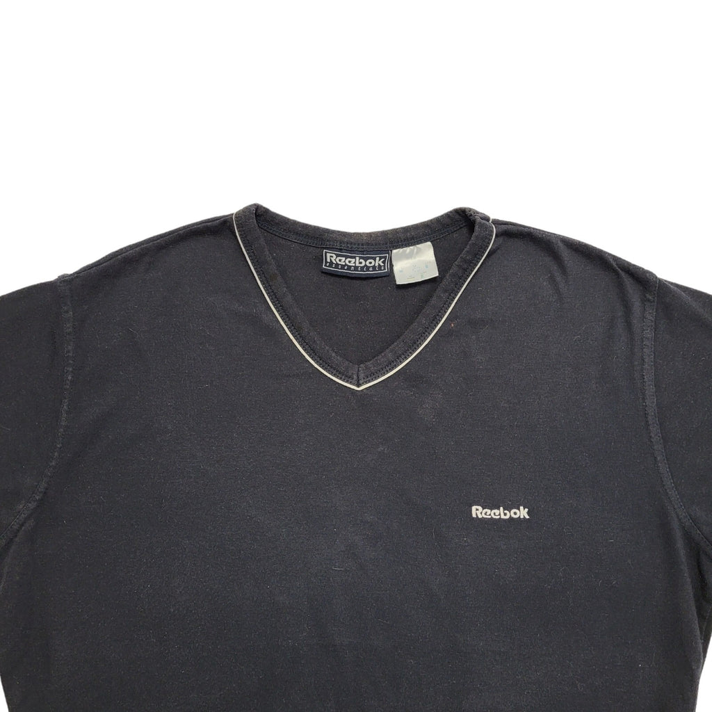 Reebok 90s Vintage Navy Blue V-Neck Cropped T-shirt Top Women's UK Size Medium