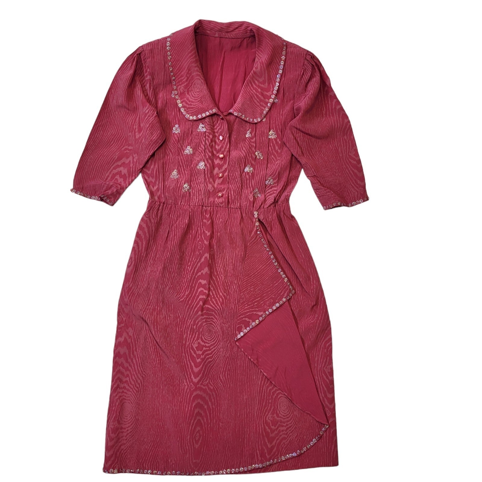 Vintage 80's Pink Collared Button Dress Womens UK M EU 38