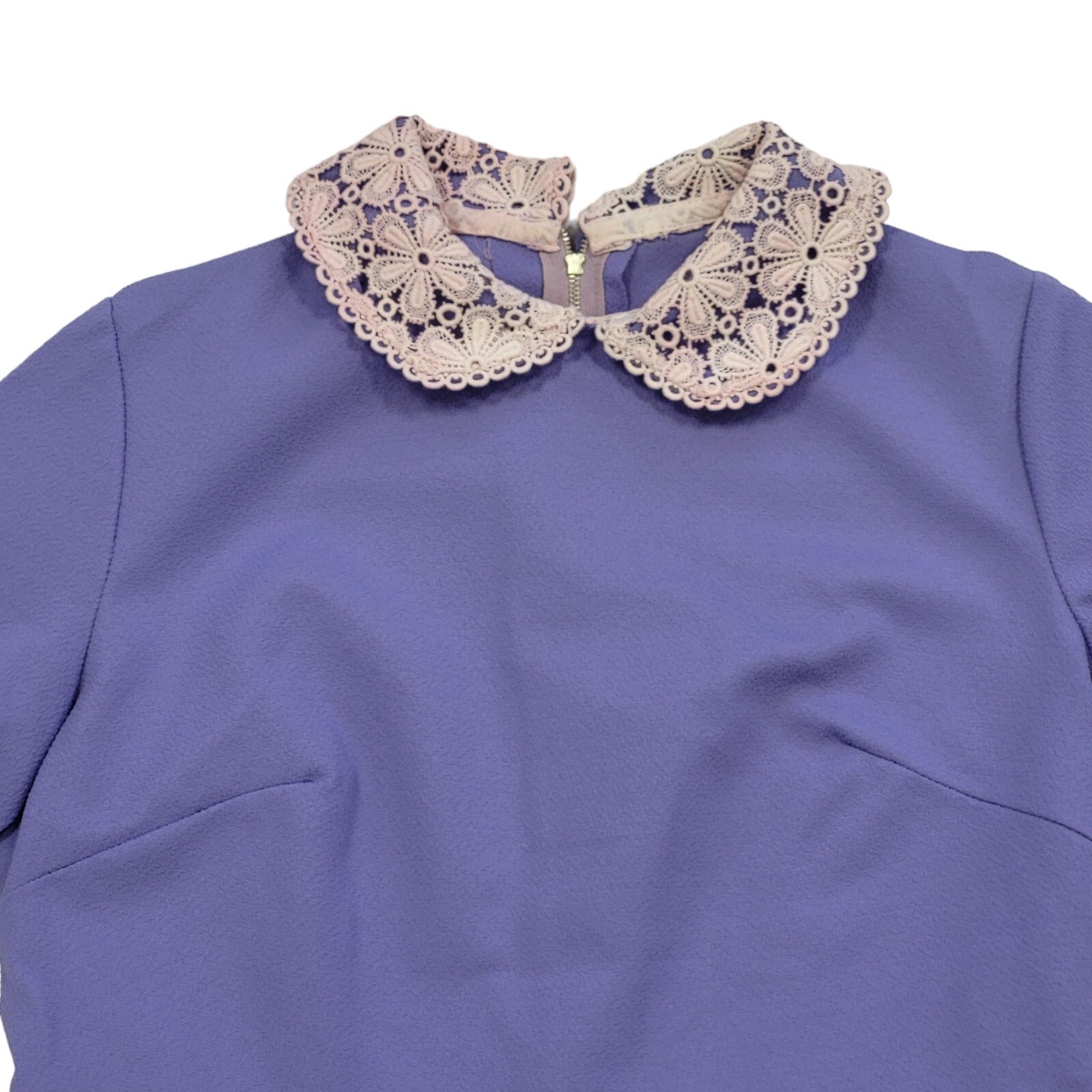 Vintage 60s Purple Short Sleeve Lace Collar Shift Dress Women's Size 12