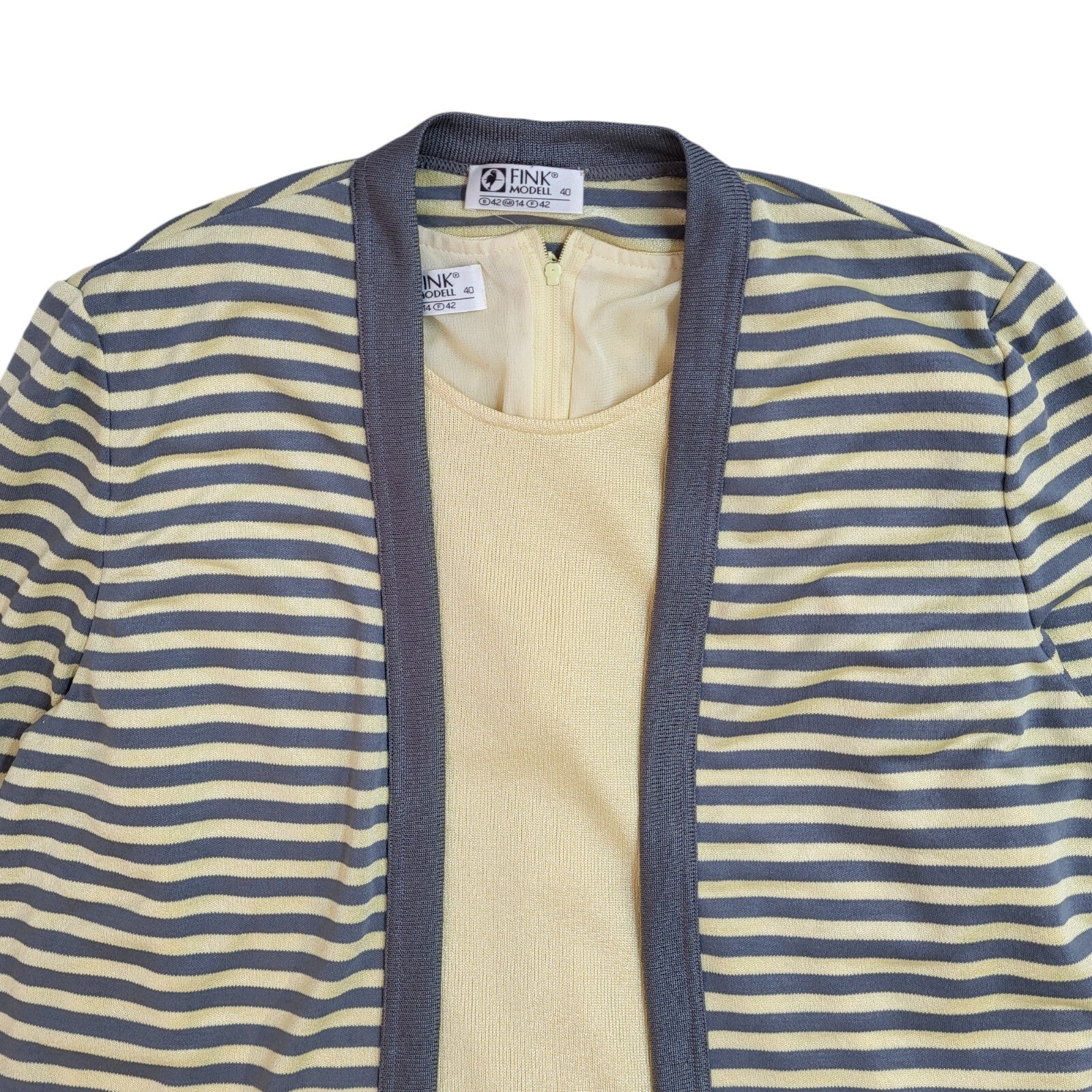 Fink Modell Yellow & Blue Midi Dress & Long Sleeve Cardigan UK Women's Size 14