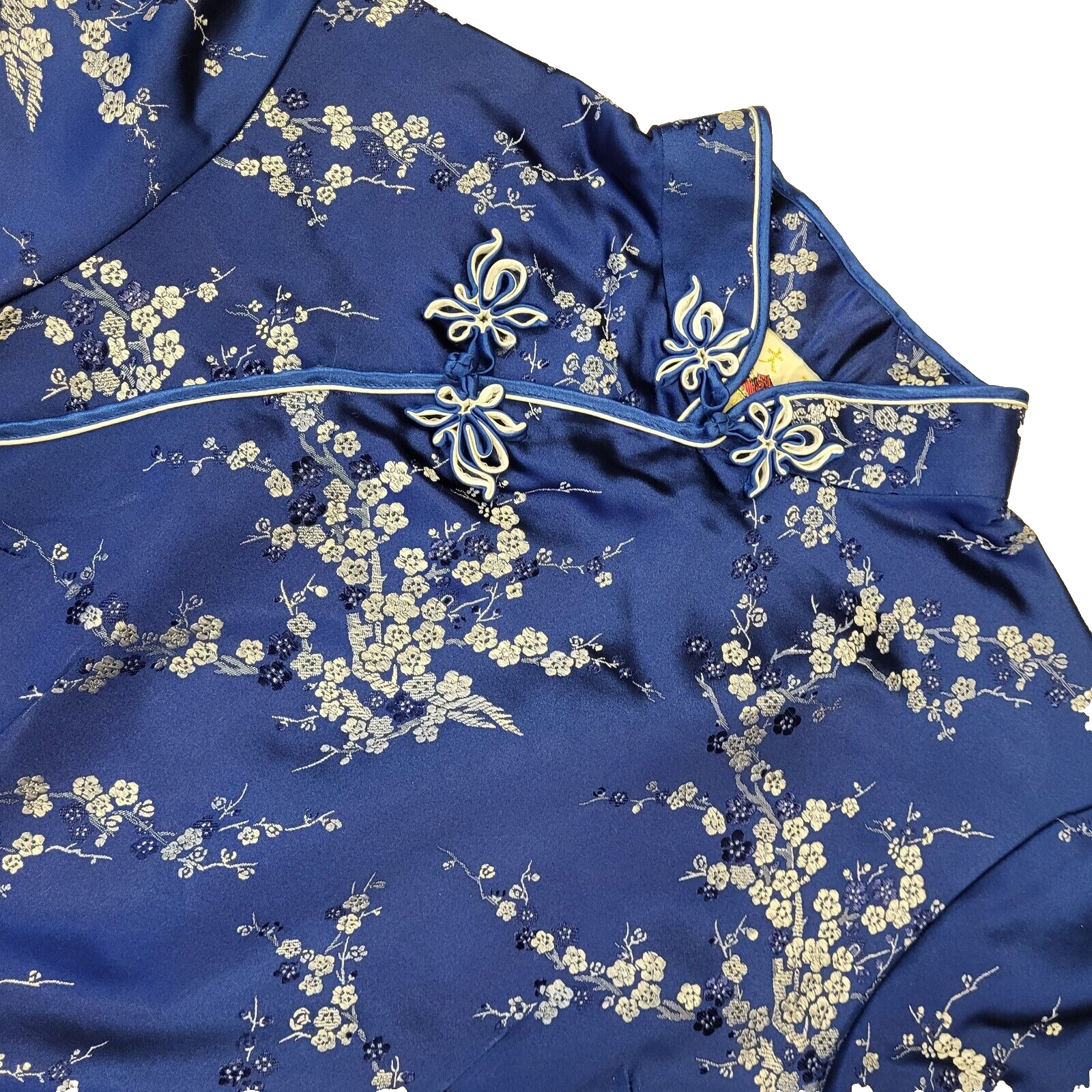Vintage 90s Blue White Floral Japanese Bodycon Dress Uk Women's Size 8