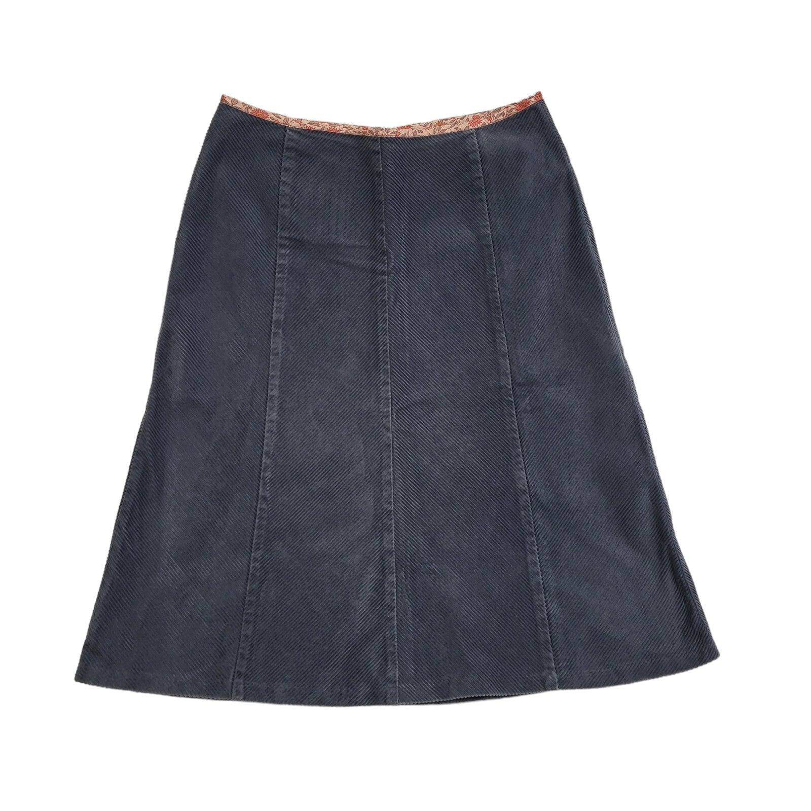 East Vintage 90's Blue Corduroy A-Line Midi Skirt Womens UK 10 W28