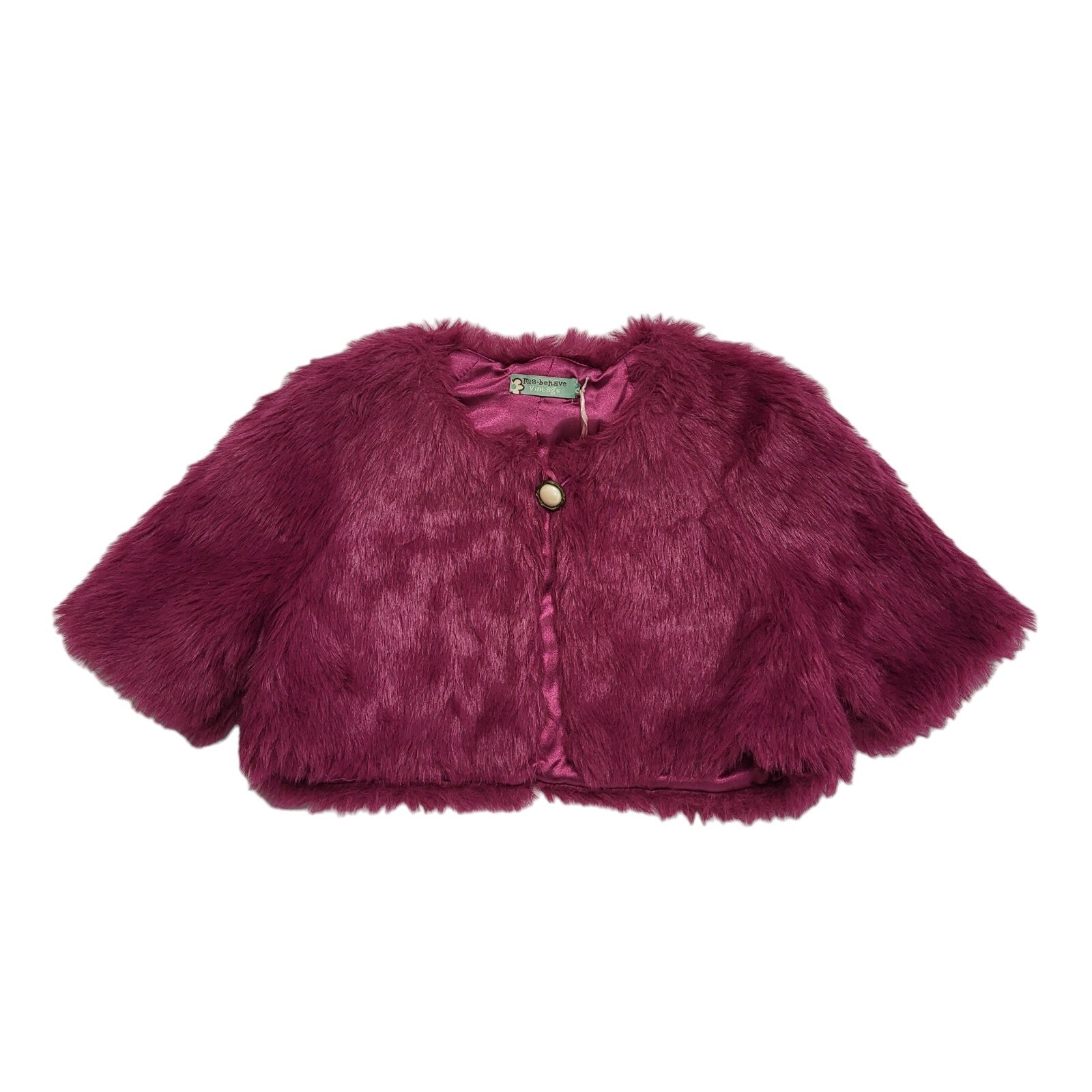 Mis Behave Pink 90s Vintage Button Faux Fur Jacket Uk Women's Size 10