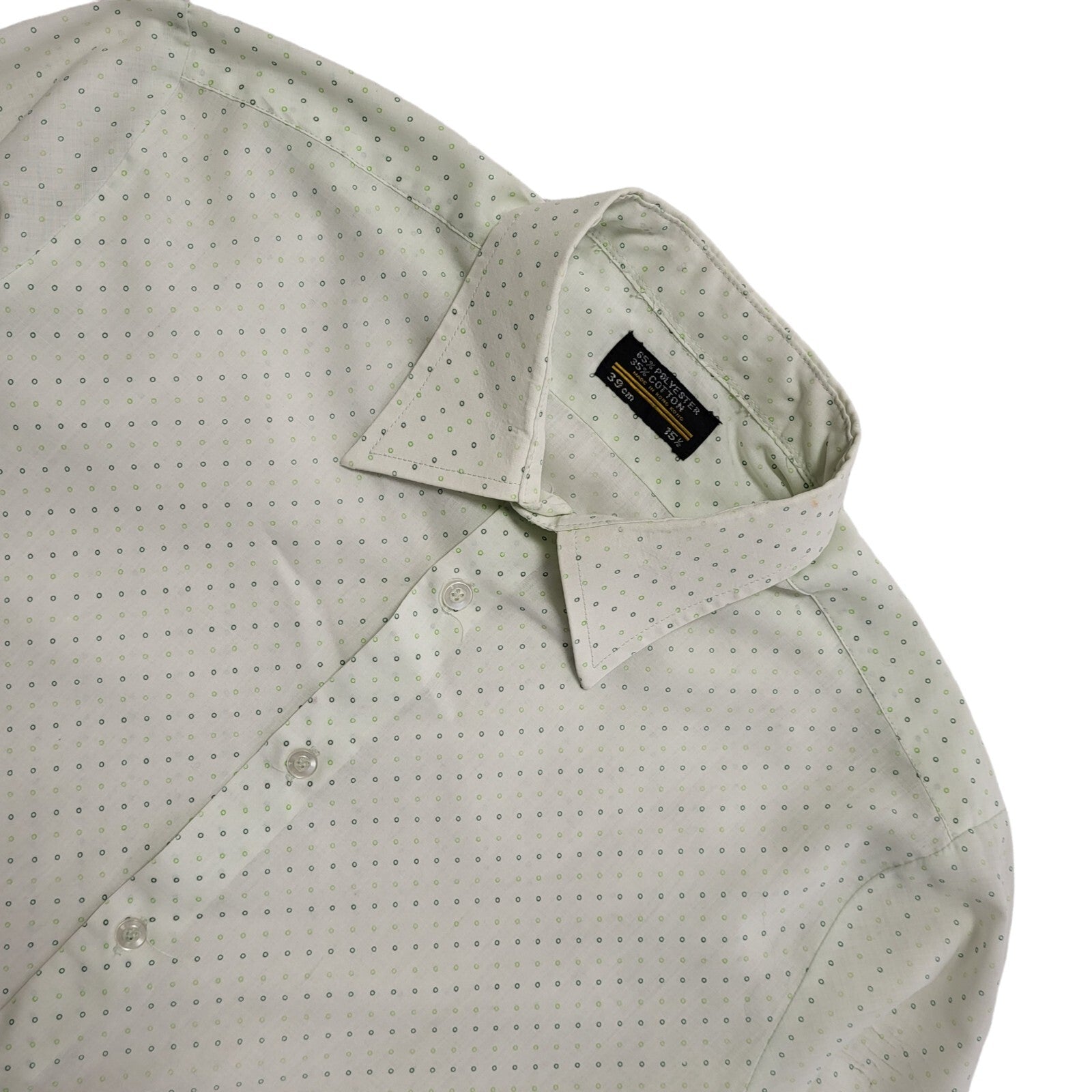 Vintage 70s White Green Slim Fit Long Sleeve Shirt Uk Men's Small