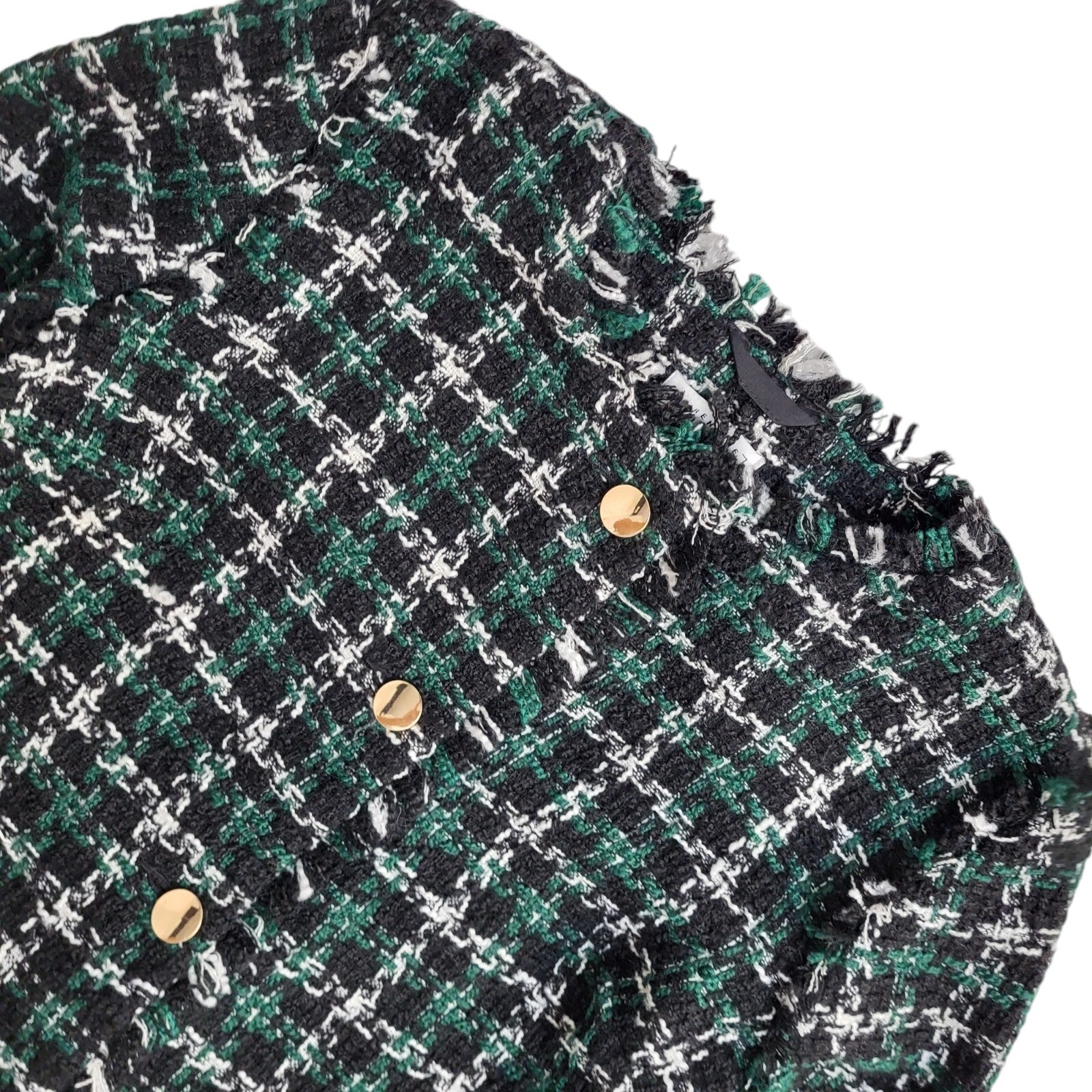 Warehouse Modern Green & Black Checked Button Front Jacket UK Women's Size 8