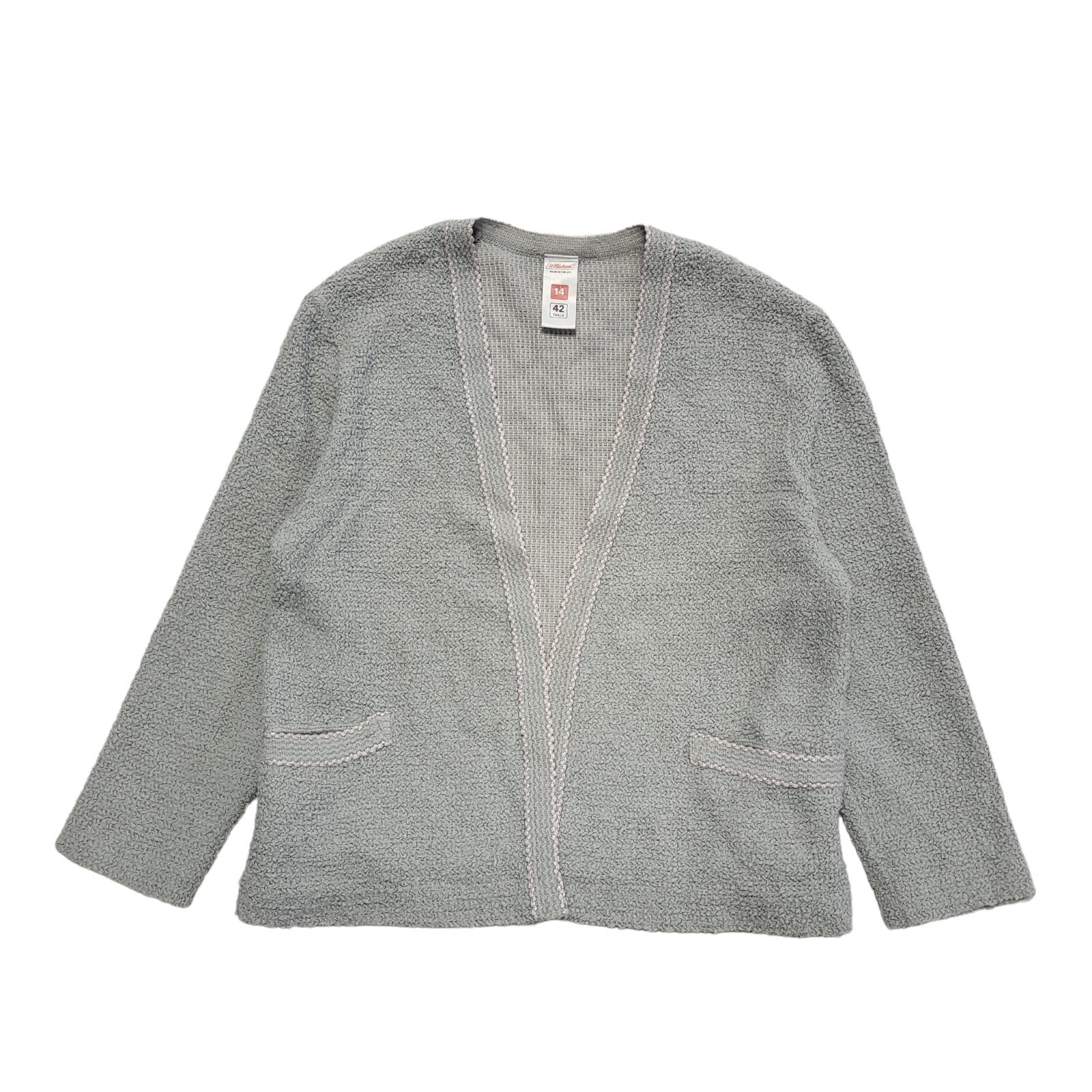 St Michael Grey 80s Vintage Open Front Cardigan Uk Women's Size 14
