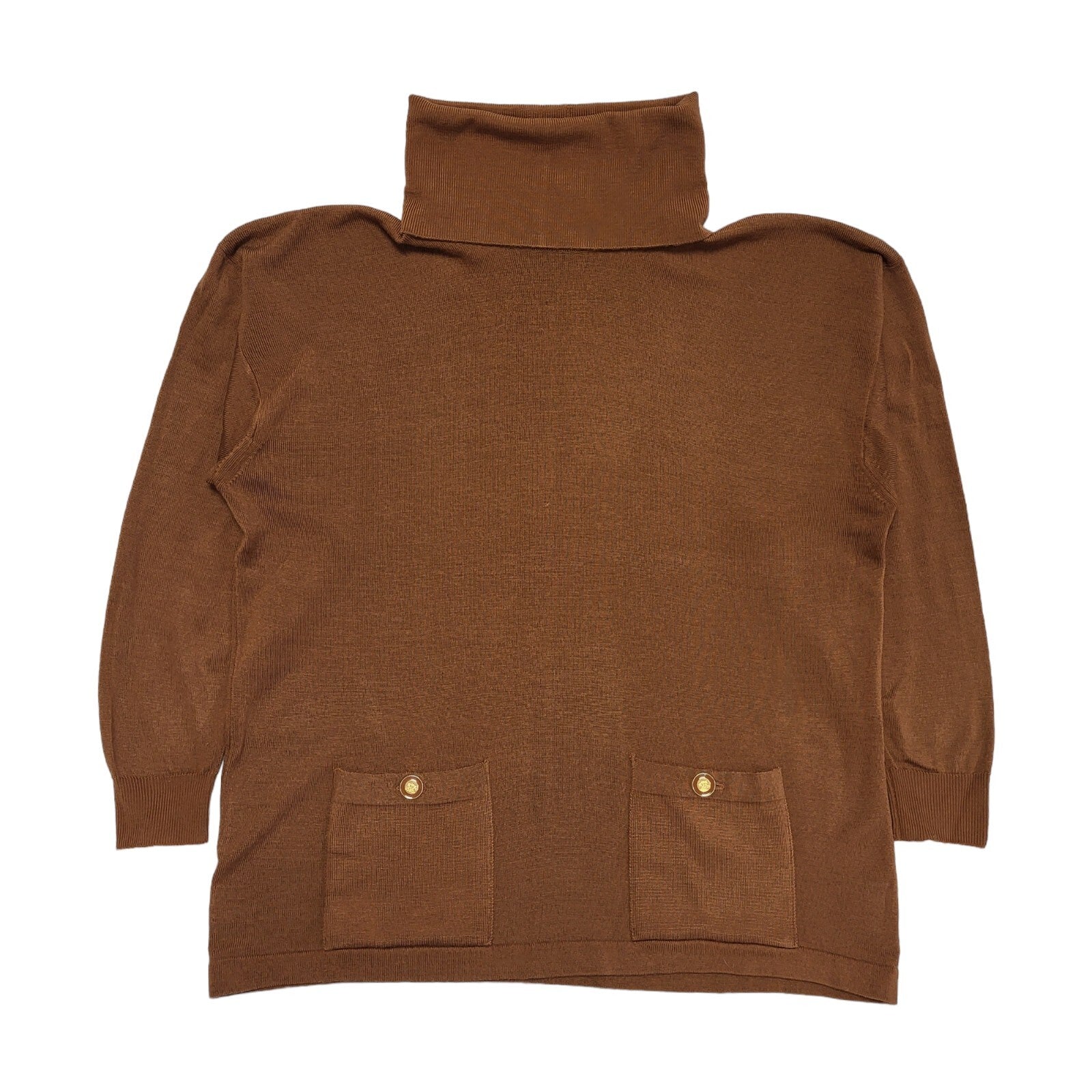 Straven Vintage 80's Brown Roll Neck Pocket Jumper Womens UK Size L
