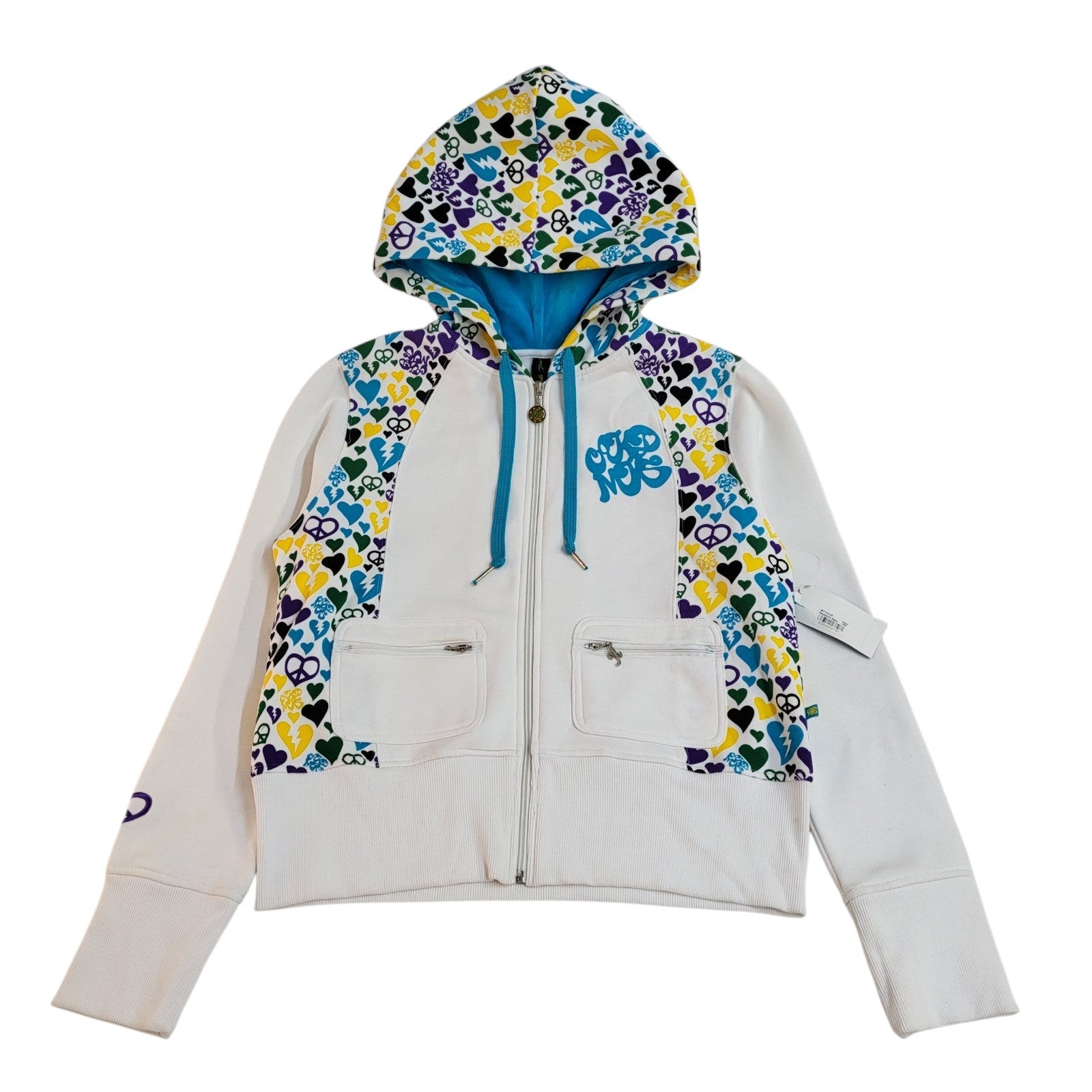 Akademiks Sweatshirt Hoodie White Hearts Zipped UK Women's Size XL Bnwt