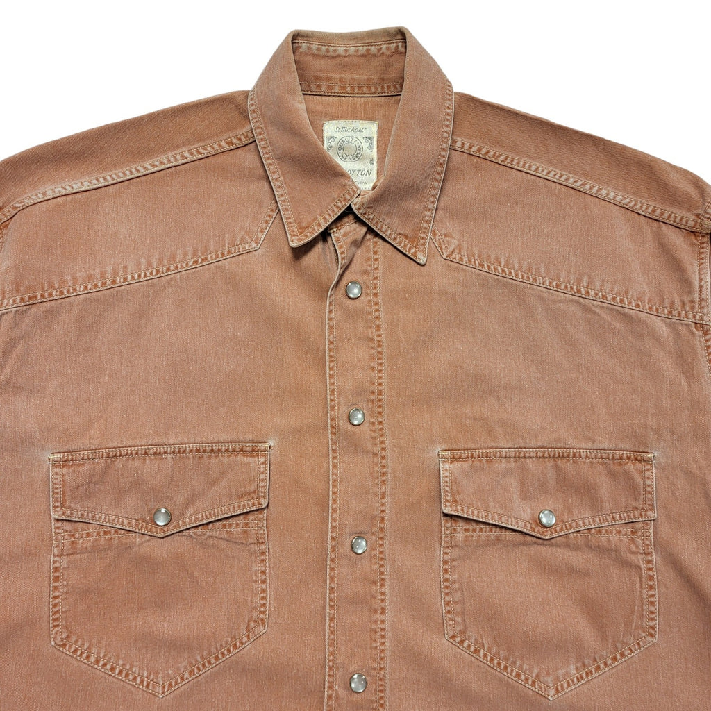 St Michael 80's Salmon Denim Pearl Snap Long Sleeve Shirt Mens UK Size S