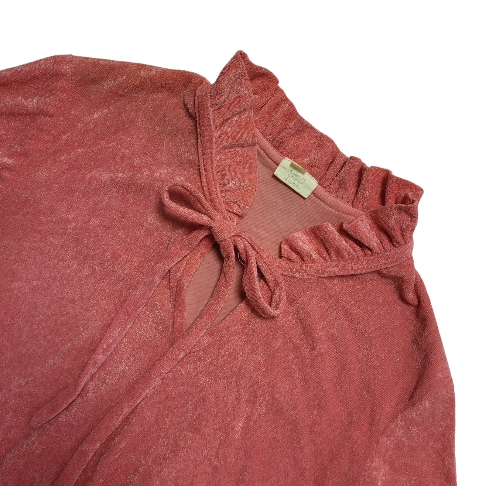 70s Vintage Pink Tied Waist Fit & Flare Acrylic Daywear Dress Women's Size 12-14
