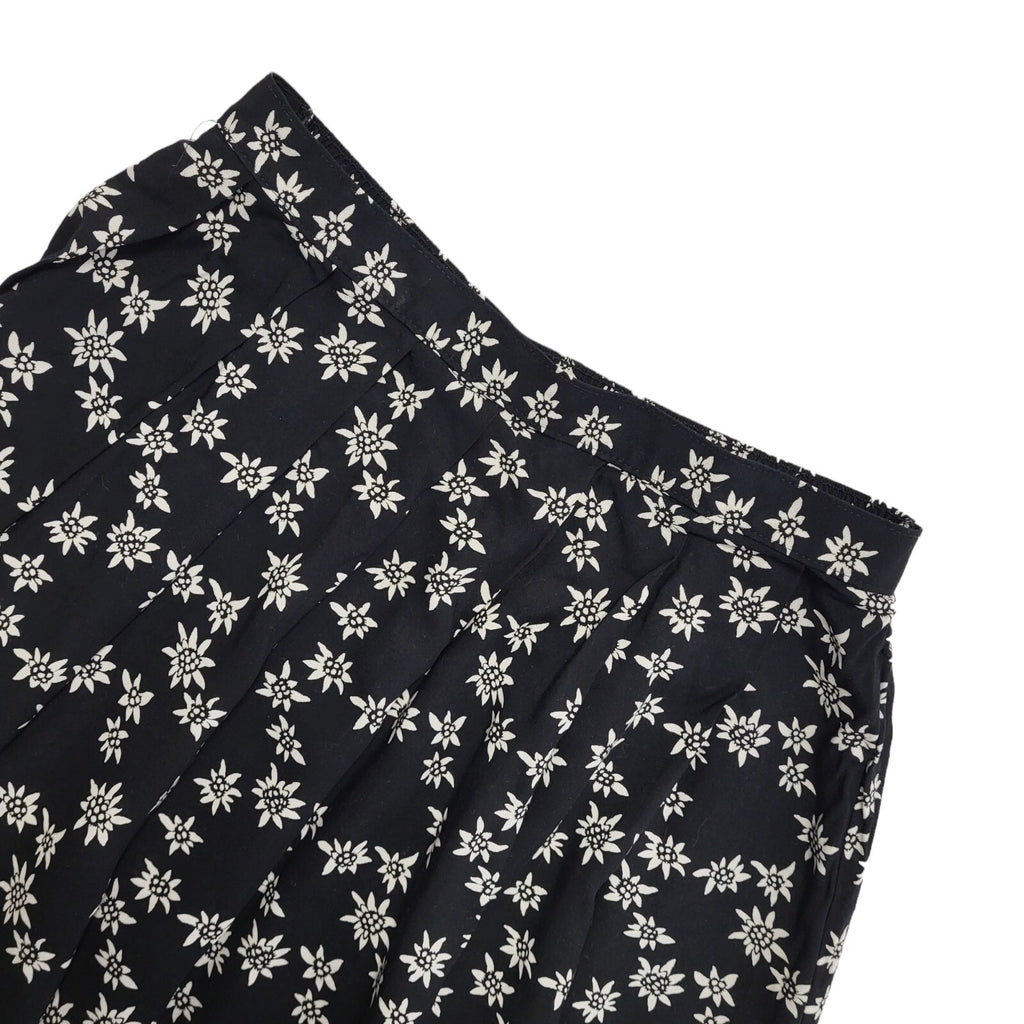 Marks and Spencer Vintage 90's Black Floral Pleated Midi Skirt Womens UK 14
