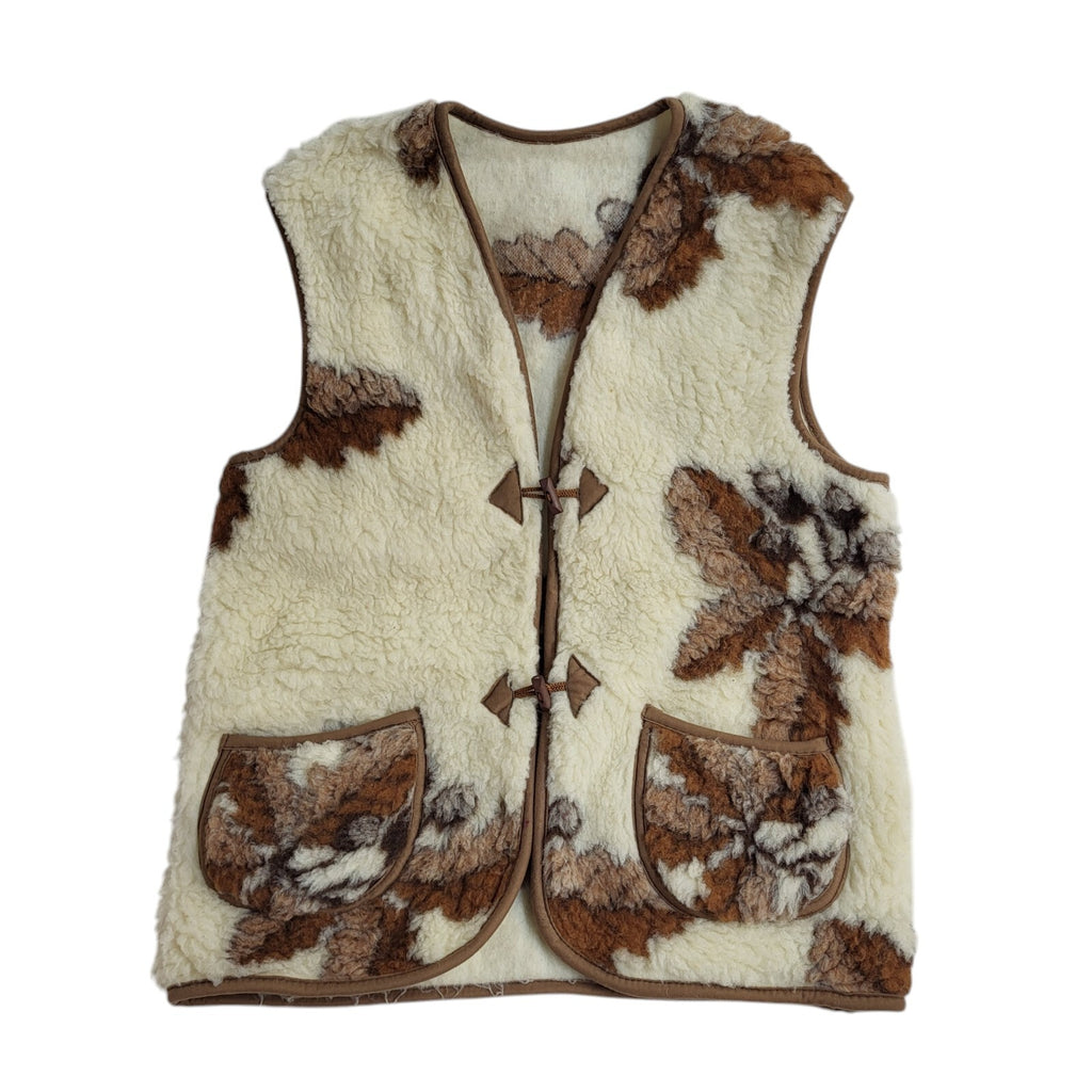 Vintage Beige & Cream 80s Button Faux Fur Gilet UK Women's Size 20