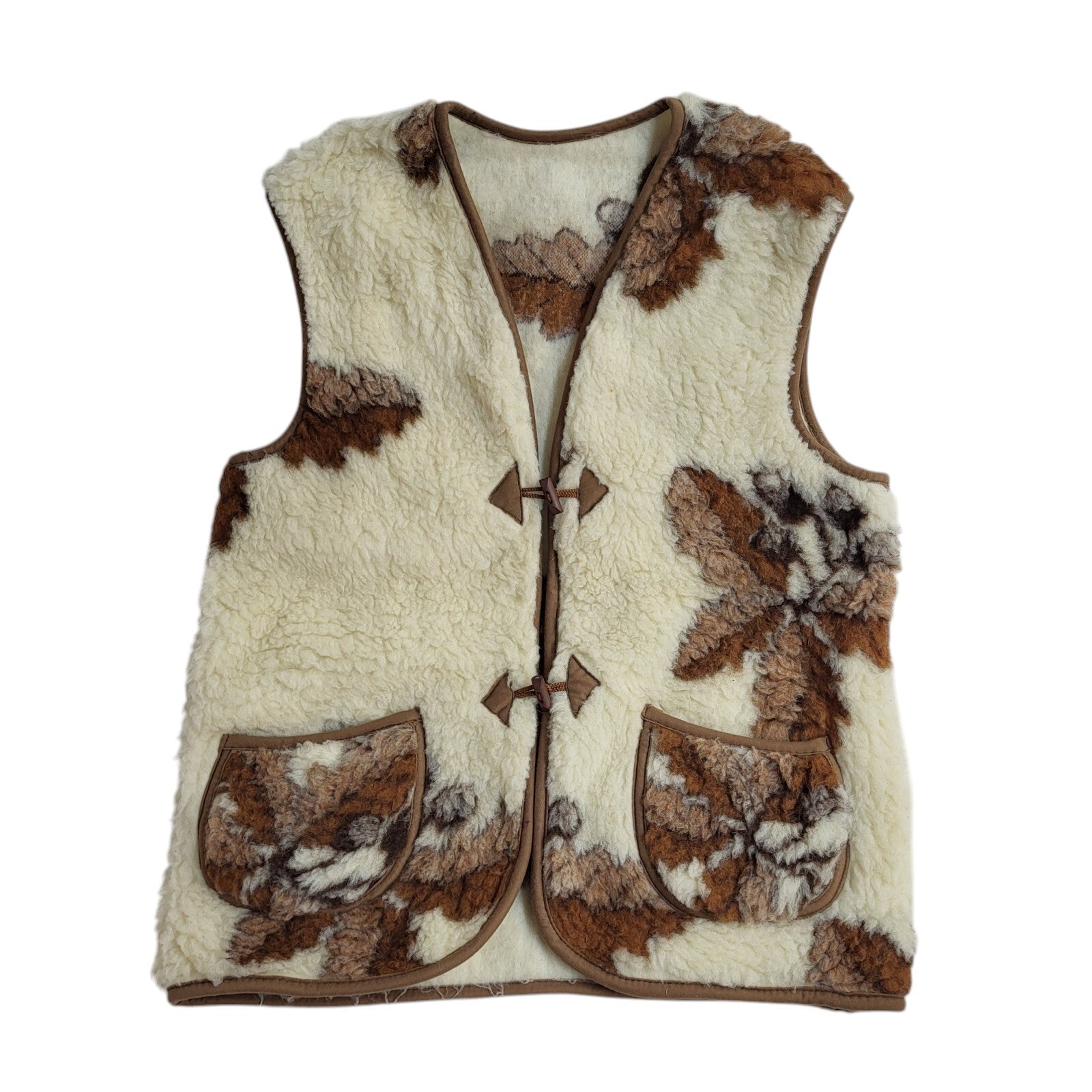 Vintage Beige & Cream 80s Button Faux Fur Gilet UK Women's Size 20