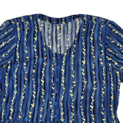 90s Vintage Blue & Yellow Buttoned Daywear Dress Women's Size 18