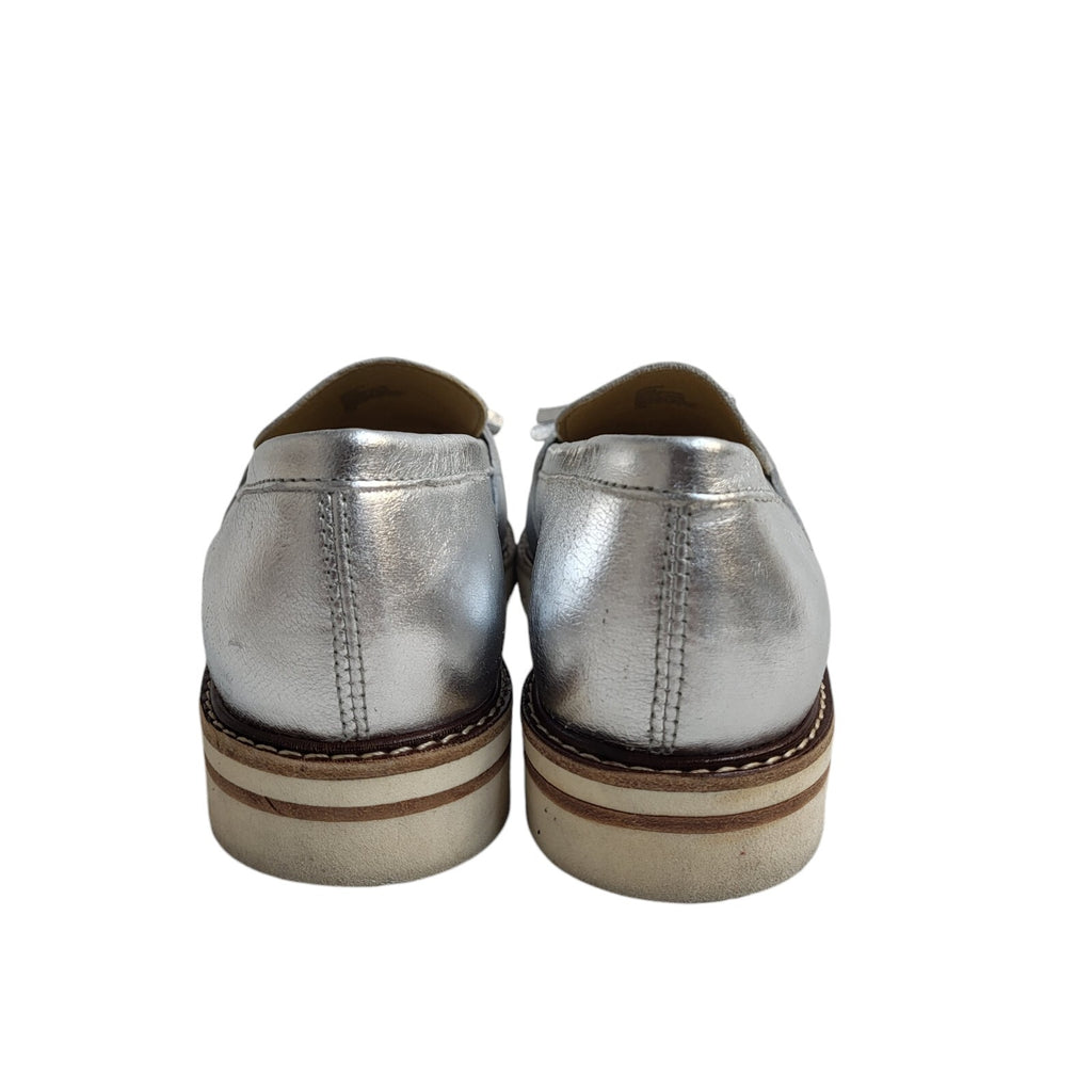 Dune Silver Slip-Up Leather Flat Shoes Uk Women's Size 4.5
