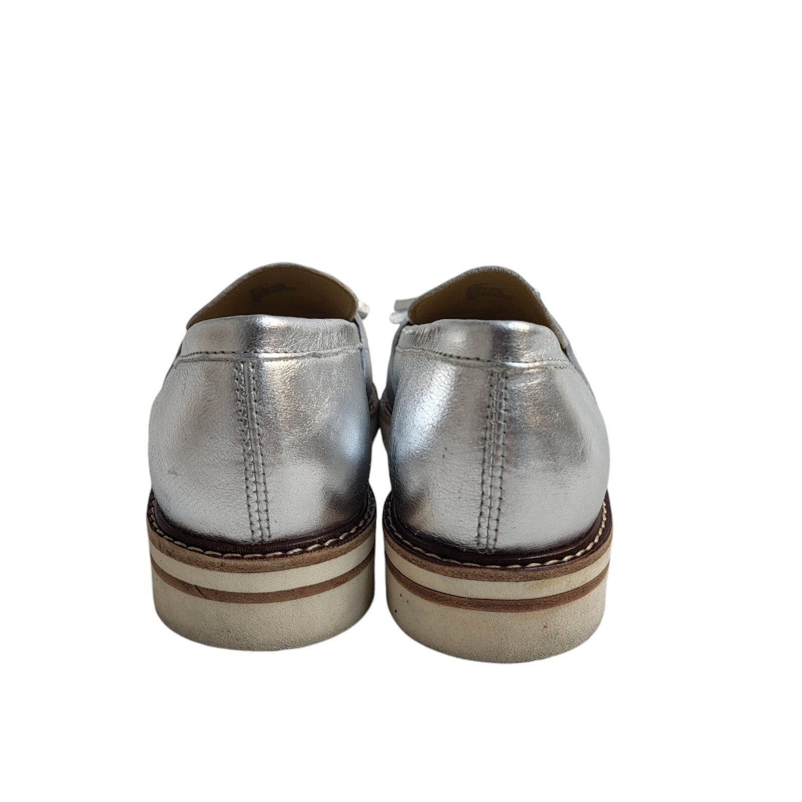 Dune Silver Slip-Up Leather Flat Shoes Uk Women's Size 4.5