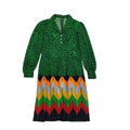 70s Vintage Green Abstract Collared Daywear Dress Women's 12