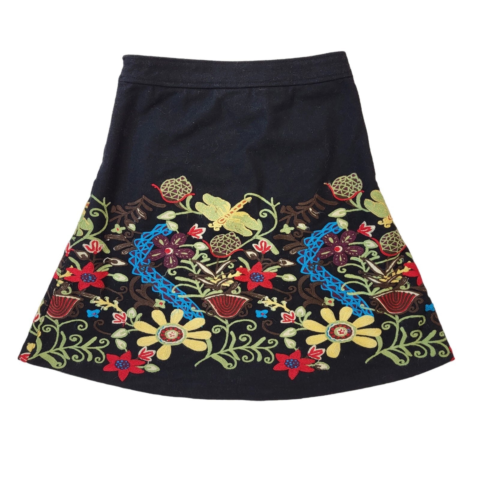 Desigual Y2K Vintage Black Floral Button Skirt Women's Size 8 EU 36 W26