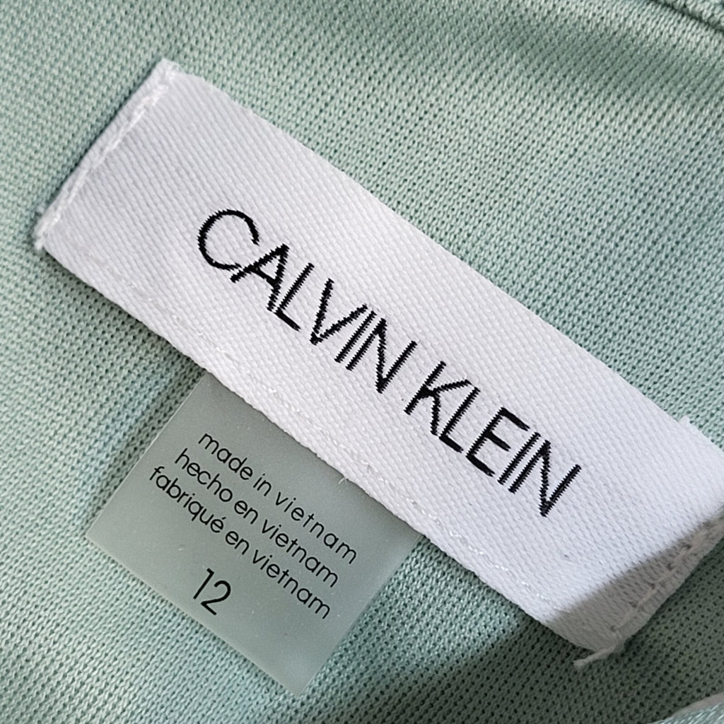 Calvin Klein Green & Pink Floral V-Neck Short Sleeve Dress Women's UK Size 12