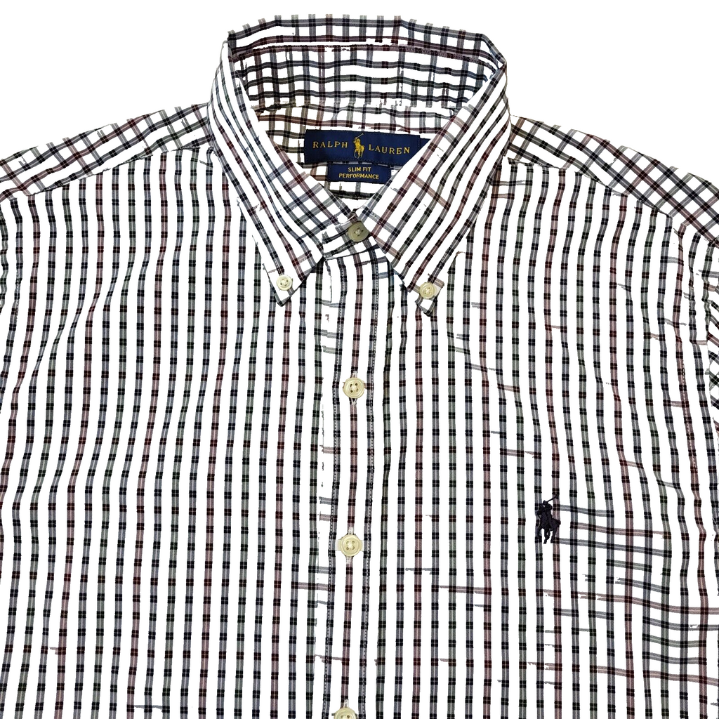 Polo Ralph Lauren White & Red Check Slim Long Sleeve Shirt Men's Size S Eu 46