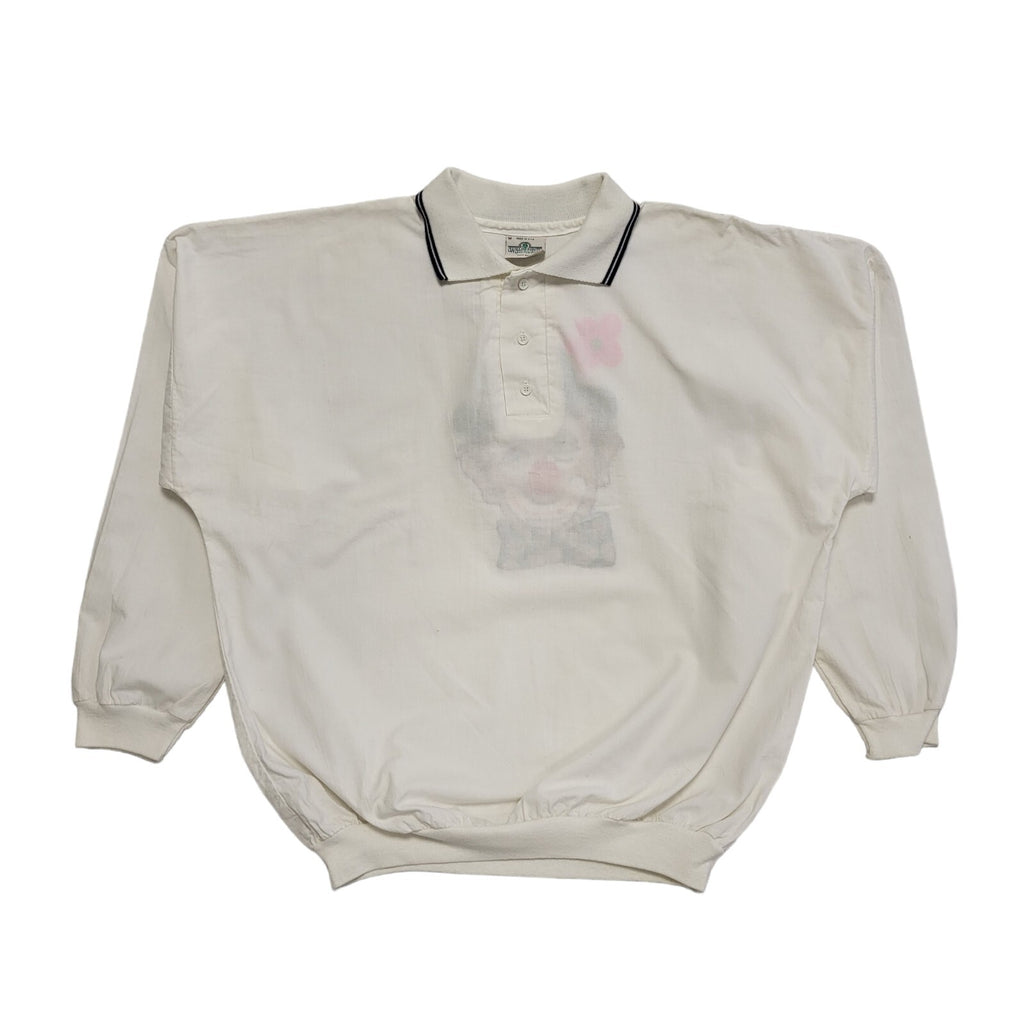 Willow Pointe Vintage 90's White 1/4 Button Clown Sweatshirt Mens UK Size M