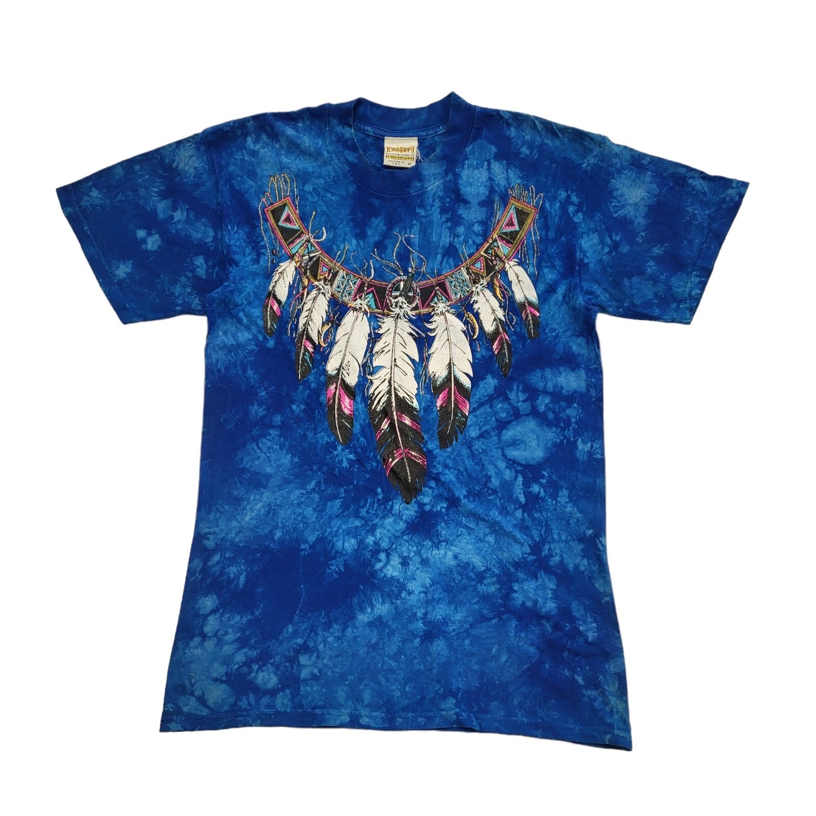 Ragtops Vintage 90's Blue Feather Print Tee Short Sleeve Womens Size Medium