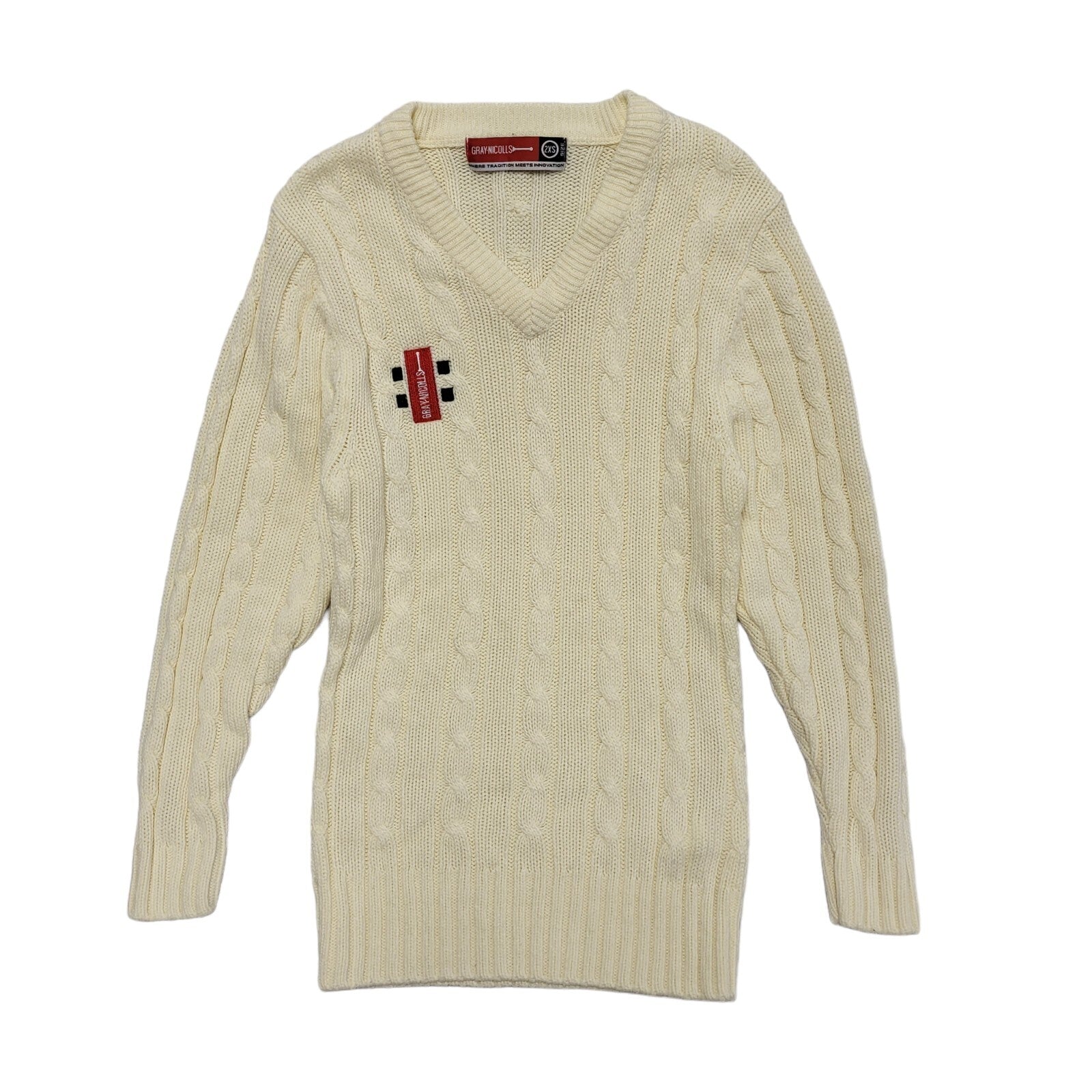 Grey Nicolls Vintage 80's Cricket Cream V-Neck Knitted Jumper Mens UK Size XS