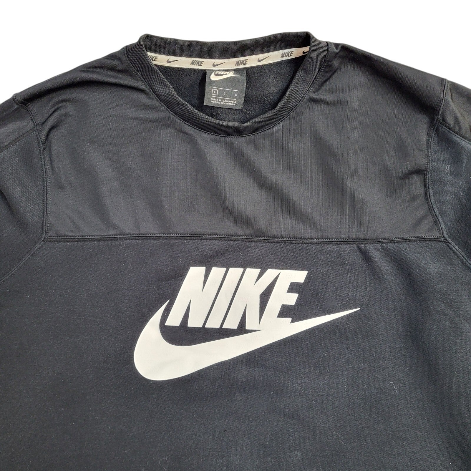 Nike Sports Sweatshirt Black Crew Neck 90's Vintage UK Men's Size L