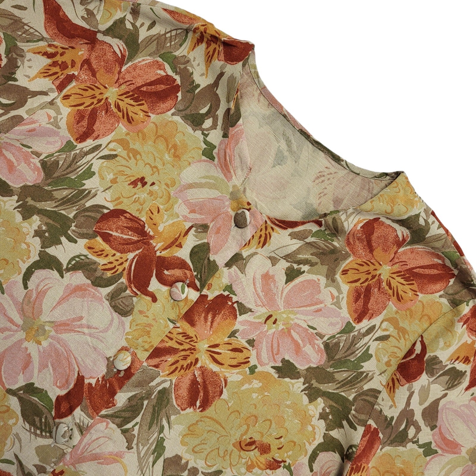 St Michael Vintage 90's Short Sleeve Button Up Floral Orange Blouse Womens UK 16