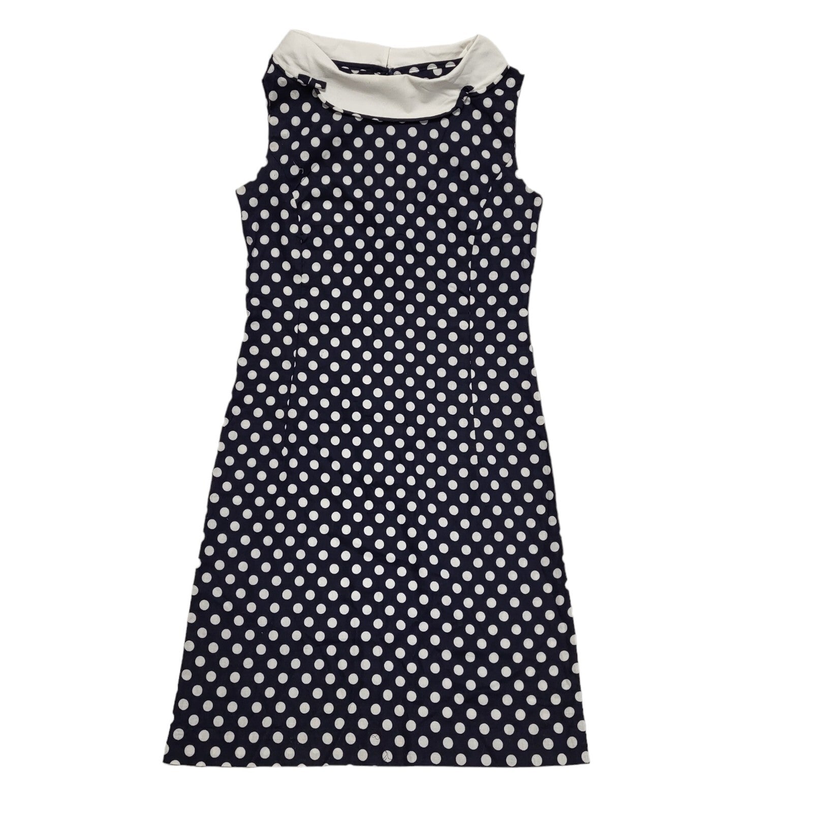 Vintage 80s Blue & White Polka Dot Sleeveless Bodycon Dress Uk Women's Size 12