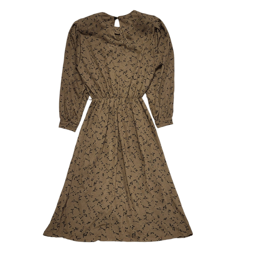 80s Vintage Brown Patterned Elasticated Waist Dress Women's 10