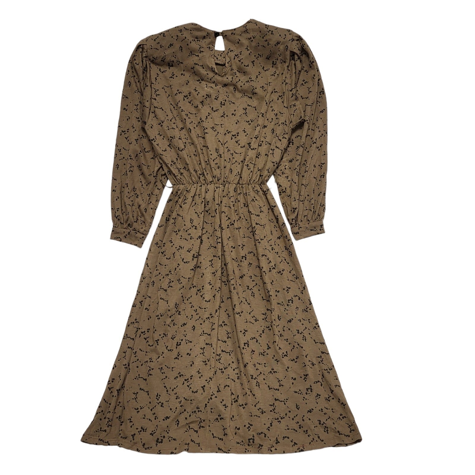 80s Vintage Brown Patterned Elasticated Waist Dress Women's 10