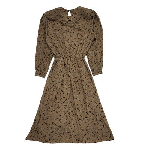 80s Vintage Brown Patterned Elasticated Waist Dress Women's 10