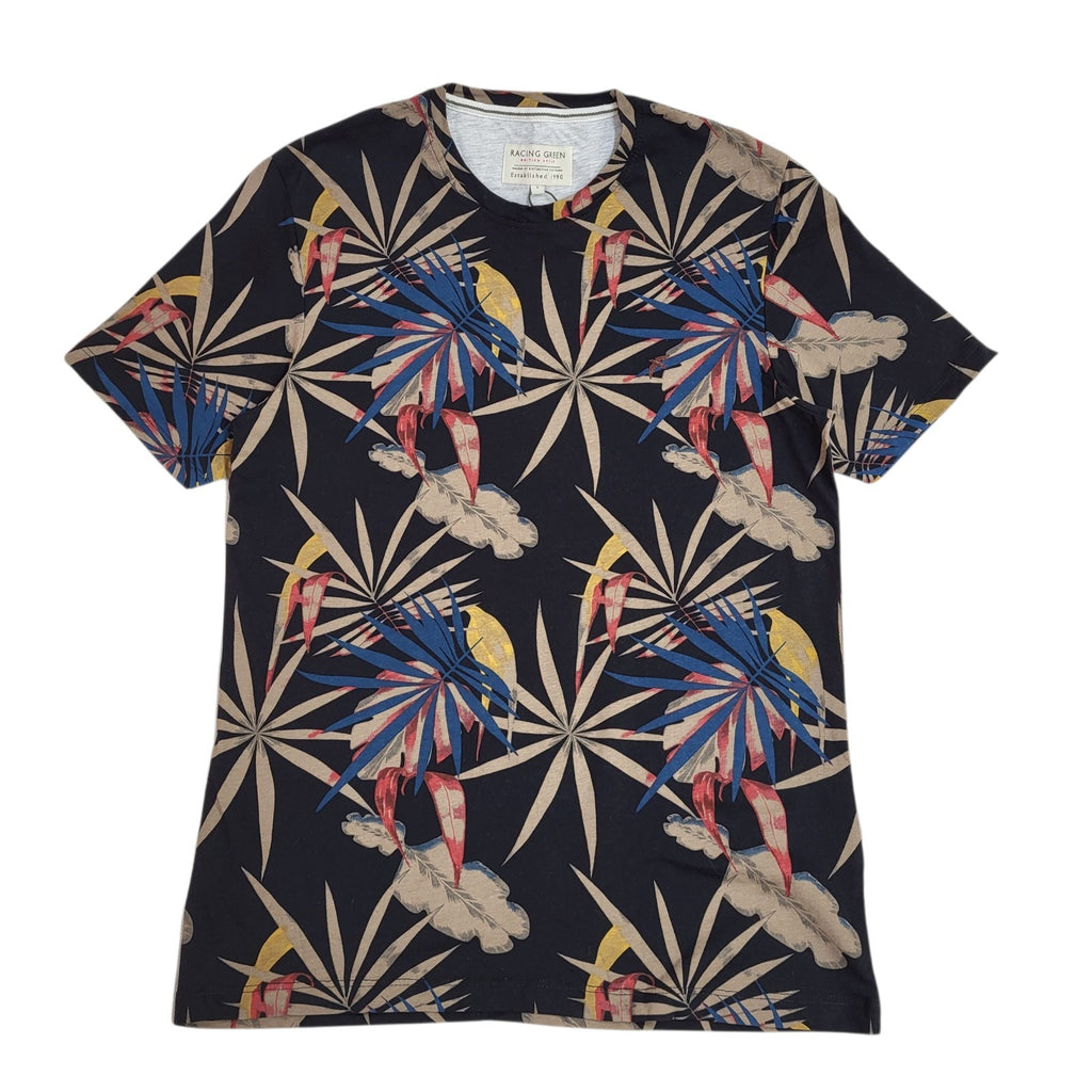Racing Green Black & Blue Y2k Floral Double Stitch T-Shirt Uk Men's Size S Bnwt