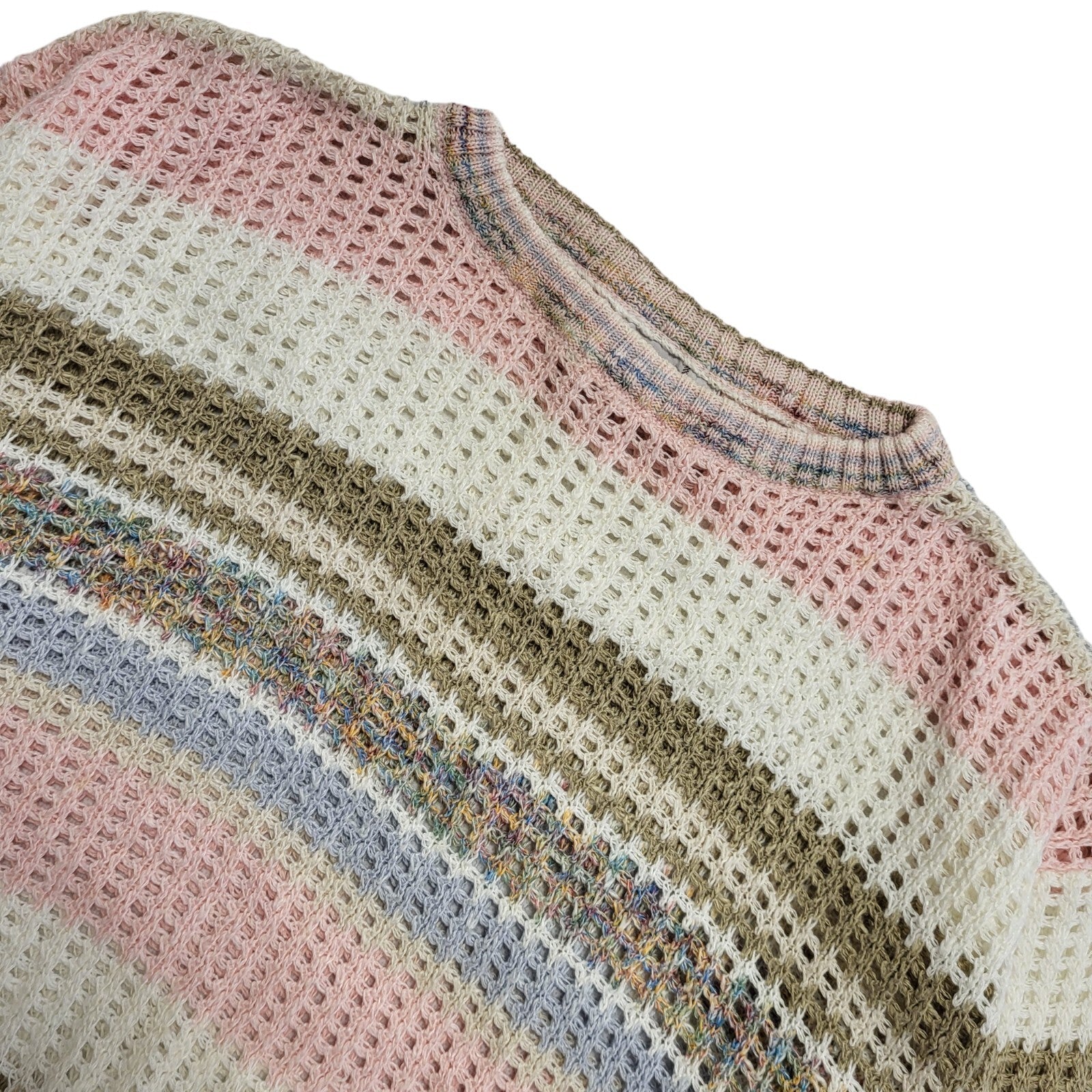 90's Pastel Striped Crew Neck Retro Jumper UK Womens Size M