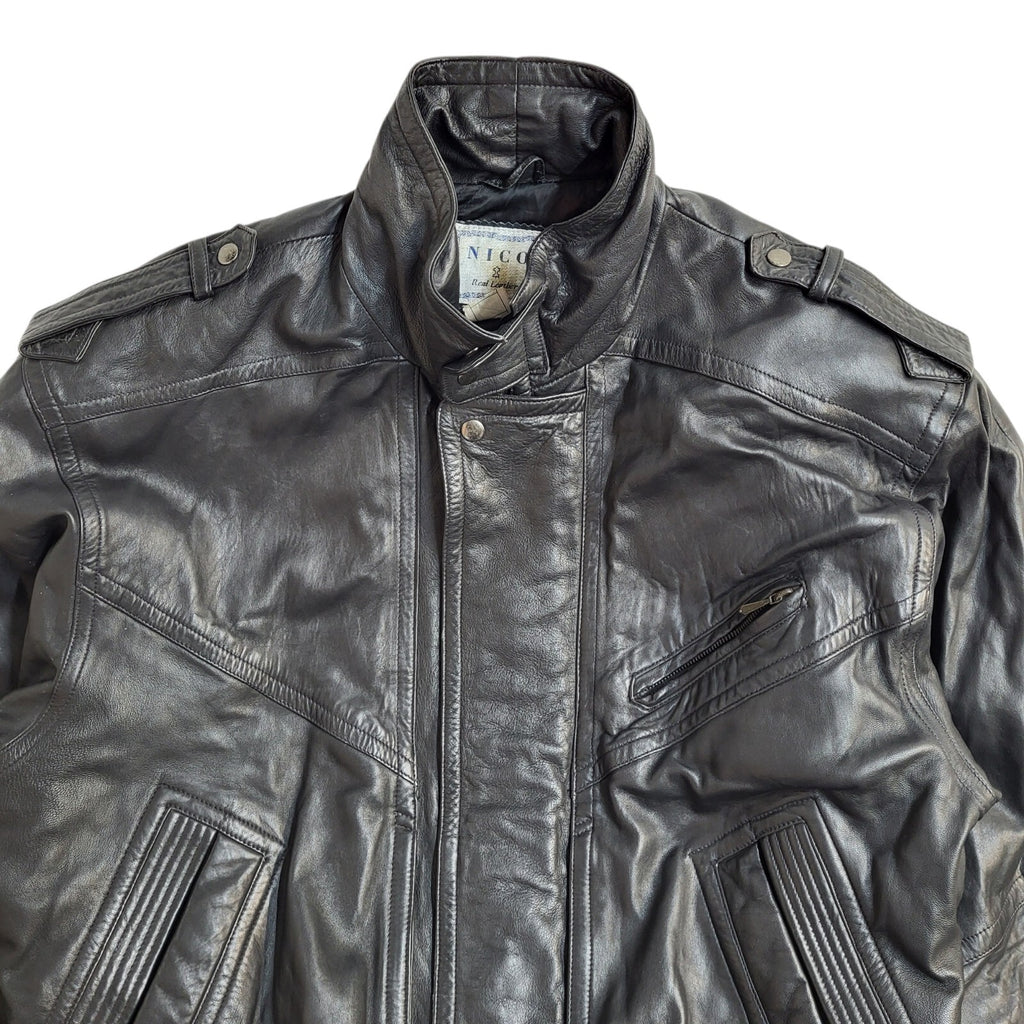 Nico Black 90s Zipped Vintage Leather Jacket Uk Men's Size XL