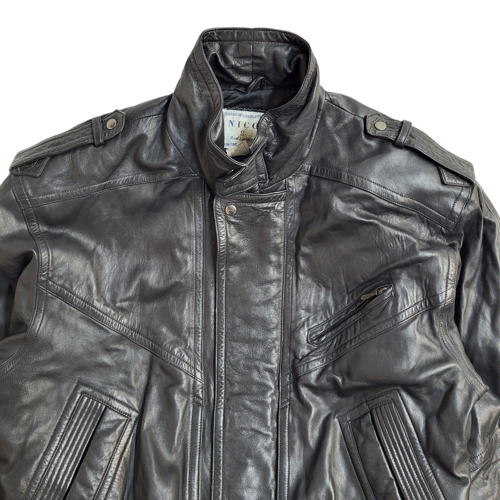 Nico Black 90s Zipped Vintage Leather Jacket Uk Men's Size XL