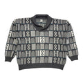 Vintage 80s Grey & White Geometric Collared Jumper Men's UK Large