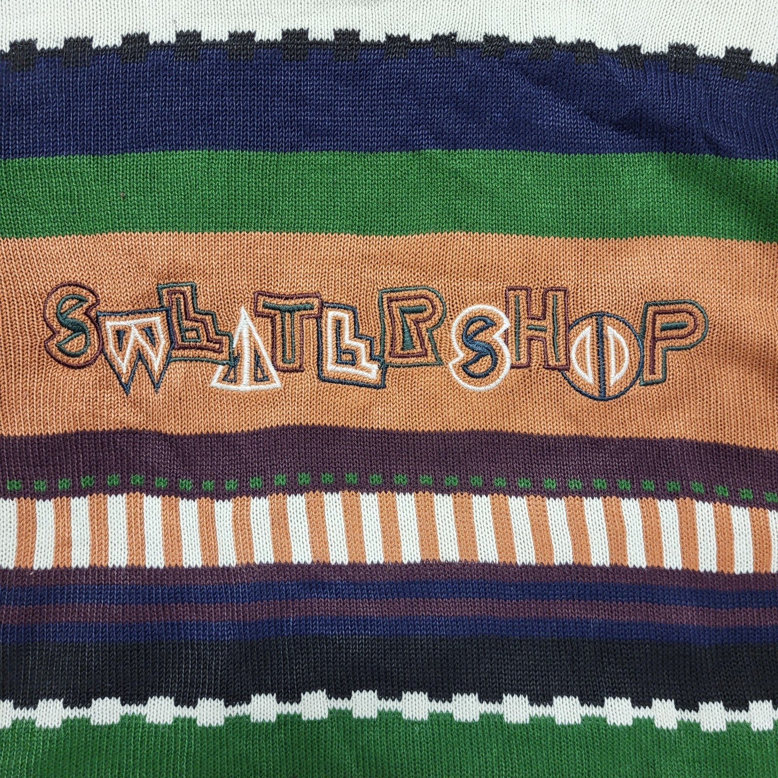 Sweater Shop 80s Coogi Vintage Green Brown Striped Jumper Uk Women's Size XL
