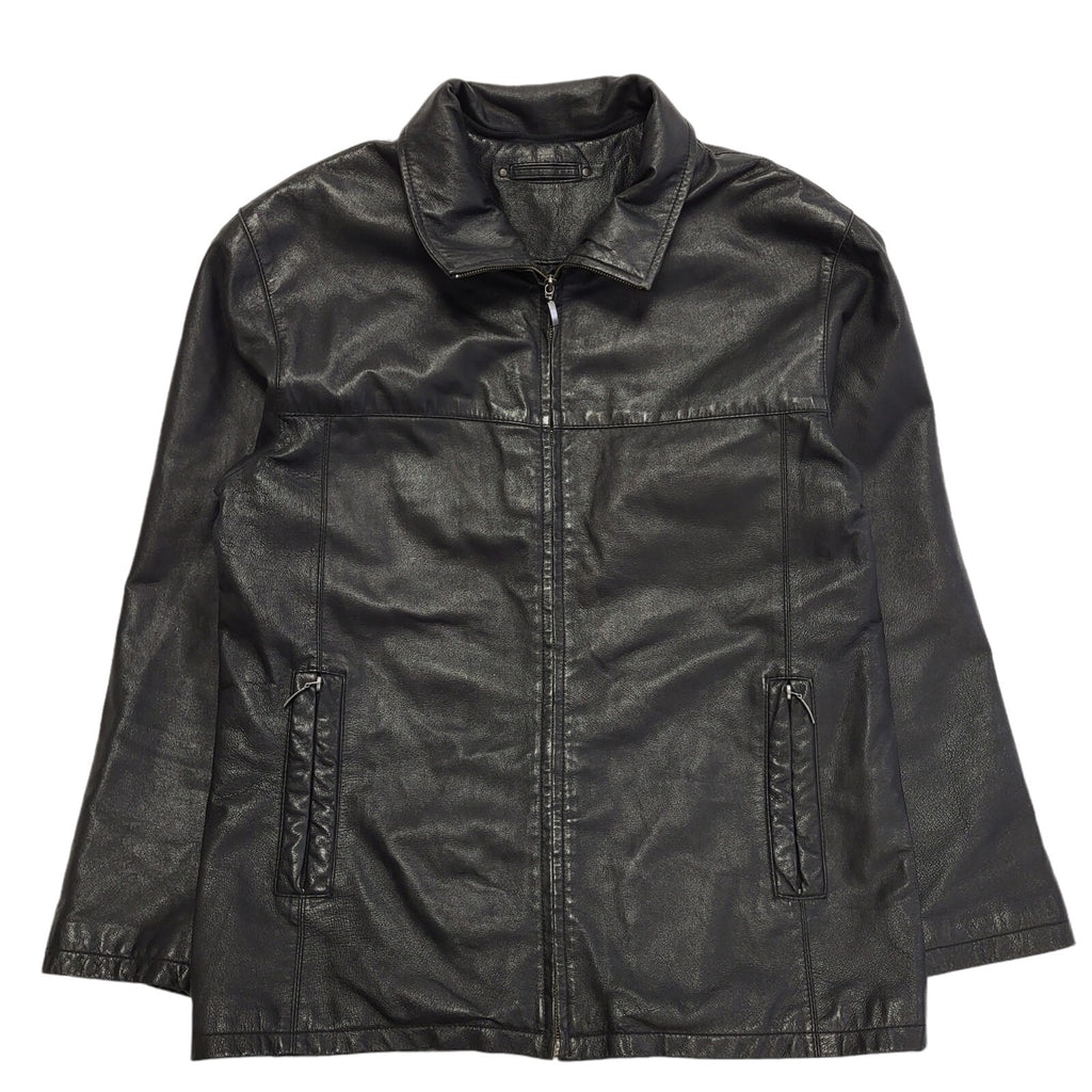 Canda 90s Vintage Black Zipped Leather Jacket Uk Men's Size XL